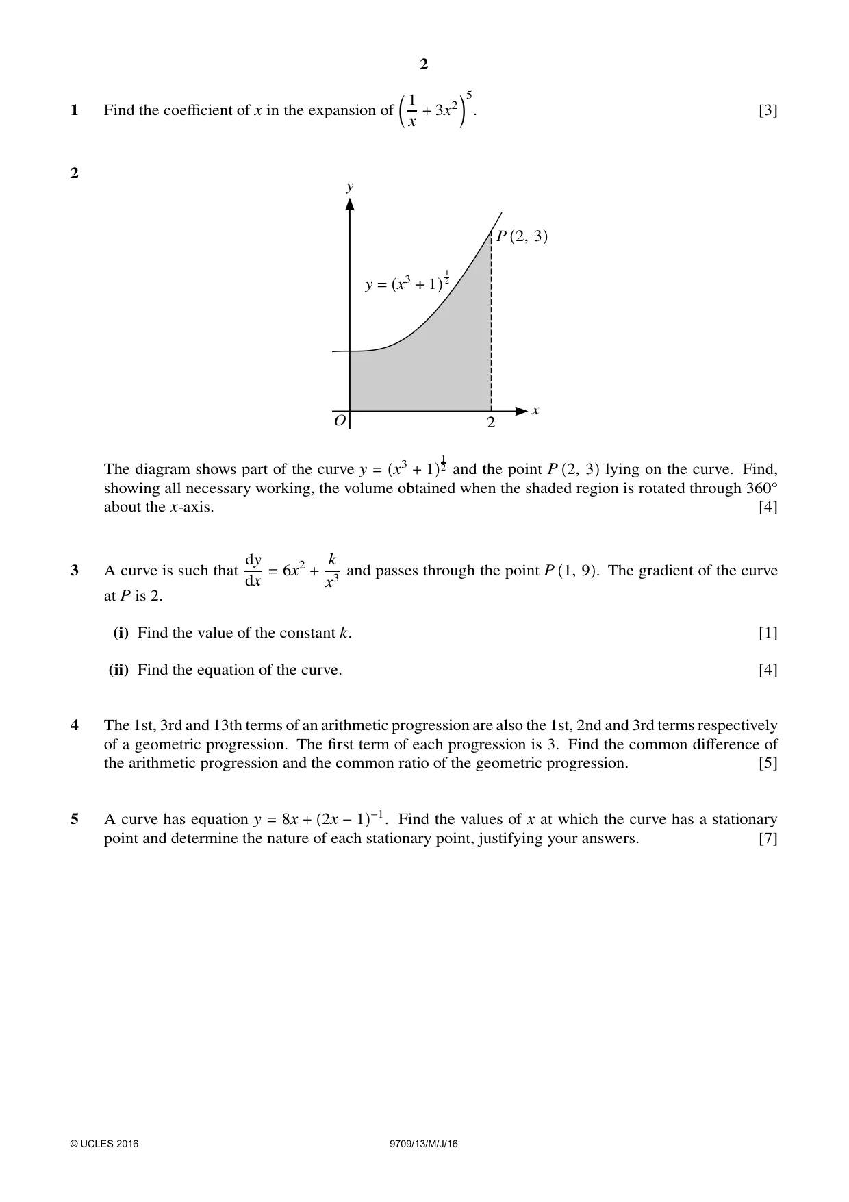 Cambridge A Level Mathematics 9709 2016 May/June Paper 1 · Variant 3 question paper, page 2 of 4
