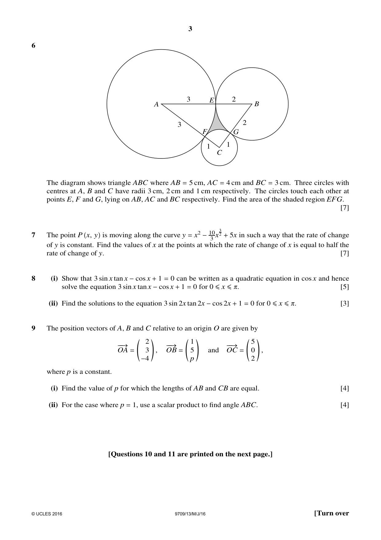 Cambridge A Level Mathematics 9709 2016 May/June Paper 1 · Variant 3 question paper, page 3 of 4