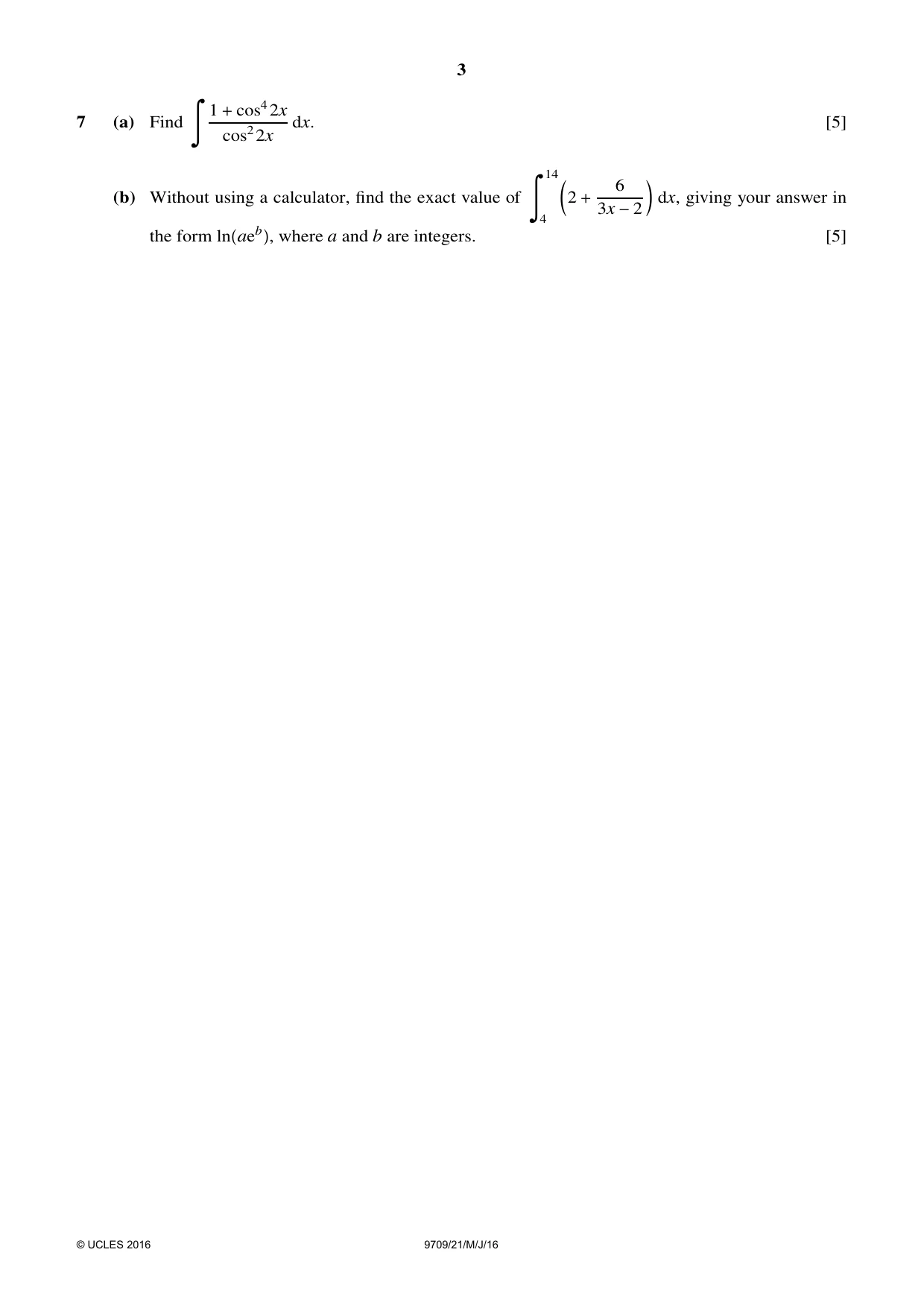 Cambridge A Level Mathematics 9709 2016 May/June Paper 2 · Variant 1 question paper, page 3 of 4