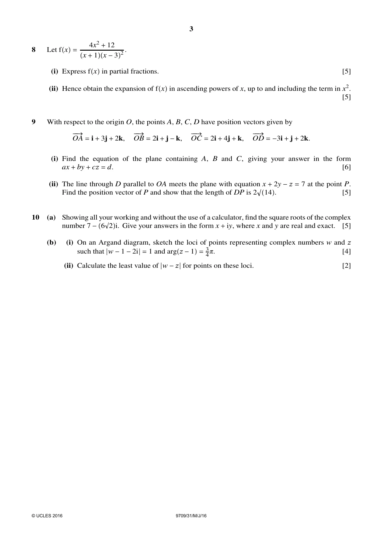 Cambridge A Level Mathematics 9709 2016 May/June Paper 3 · Variant 1 question paper, page 3 of 4