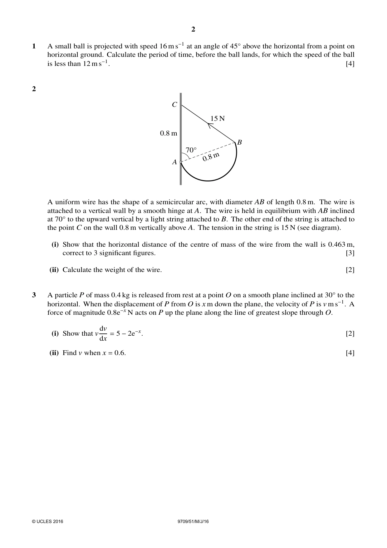 Cambridge A Level Mathematics 9709 2016 May/June Paper 5 · Variant 1 question paper, page 2 of 4