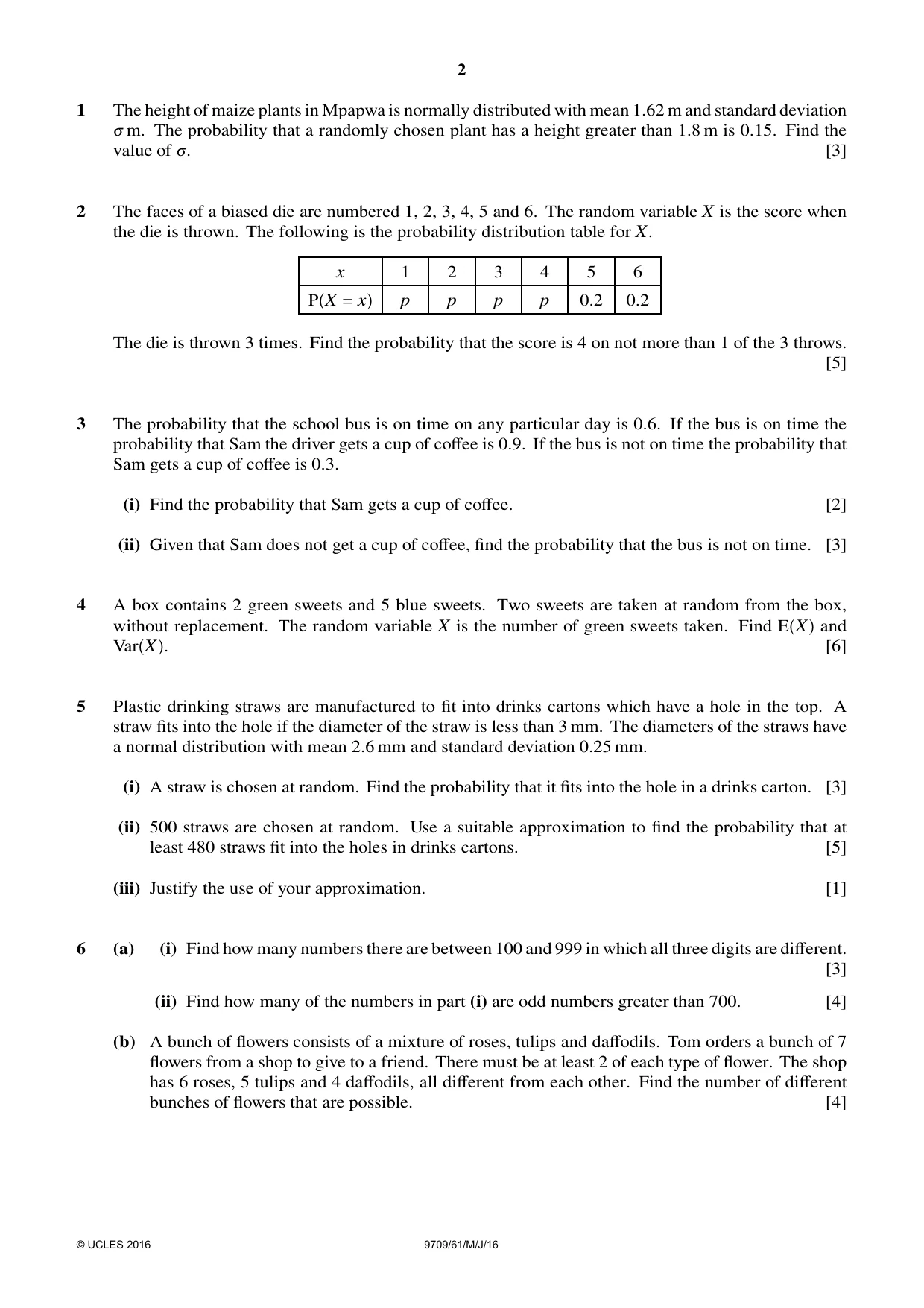 Cambridge A Level Mathematics 9709 2016 May/June Paper 6 · Variant 1 question paper, page 2 of 4