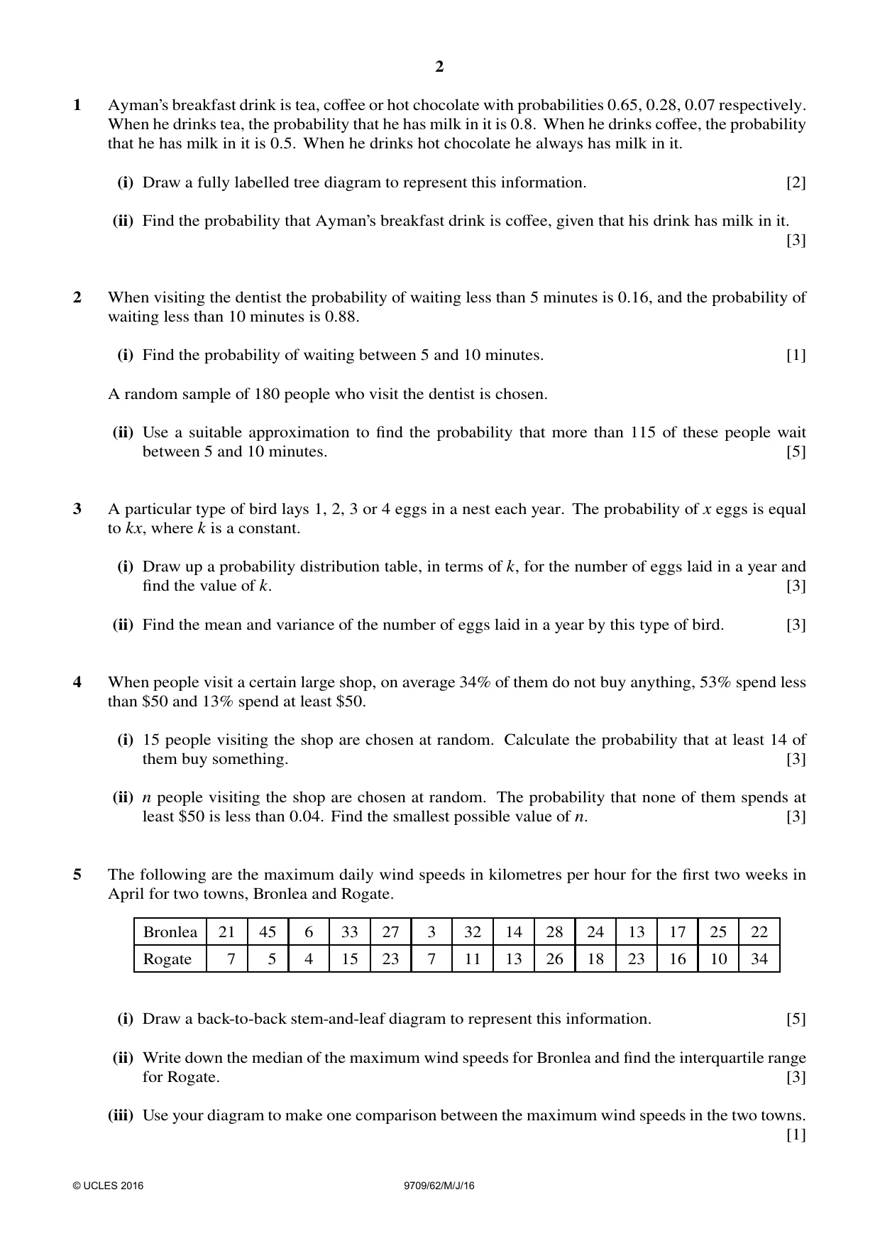 Cambridge A Level Mathematics 9709 2016 May/June Paper 6 · Variant 2 question paper, page 2 of 4