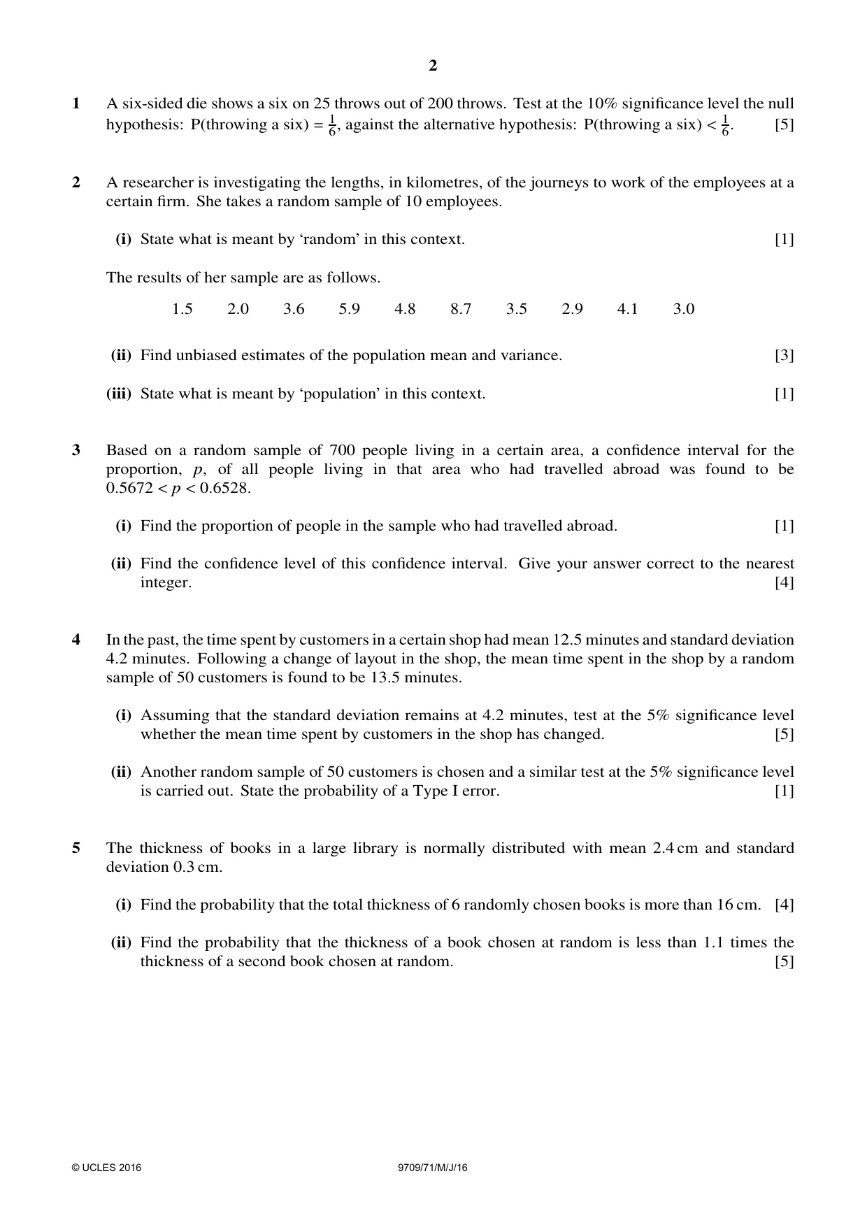Cambridge A Level Mathematics 9709 2016 May/June Paper 7 · Variant 1 question paper, page 2 of 4
