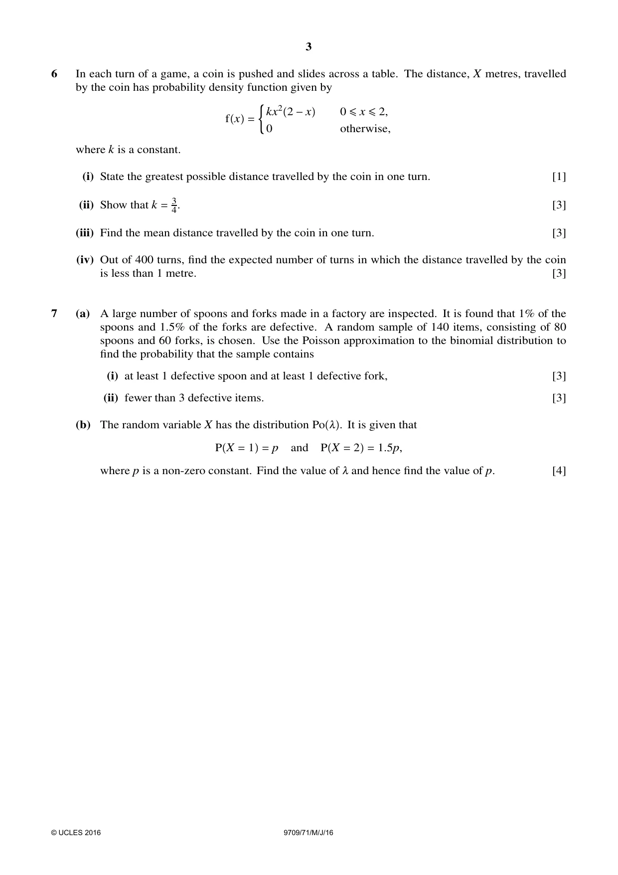 Cambridge A Level Mathematics 9709 2016 May/June Paper 7 · Variant 1 question paper, page 3 of 4