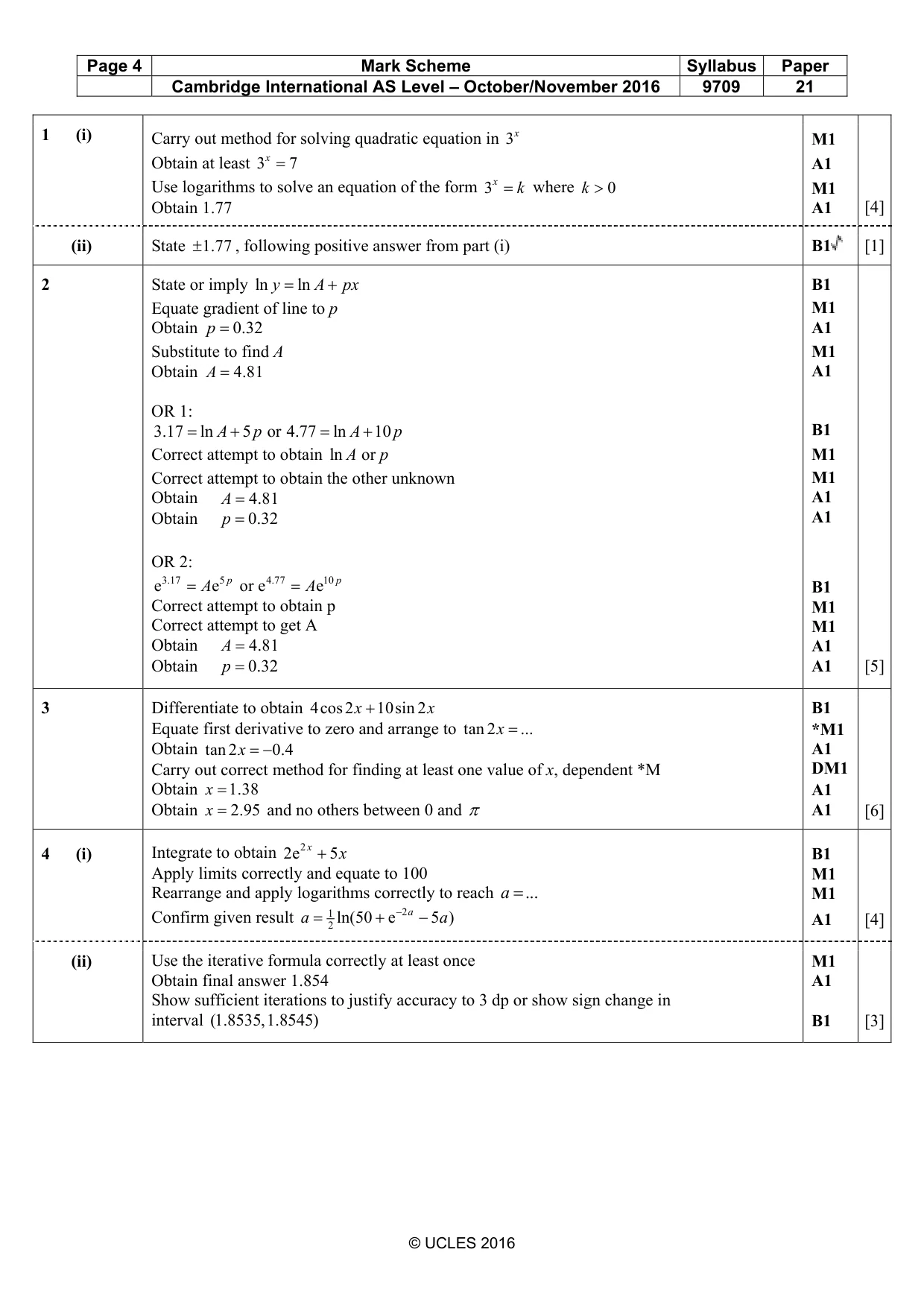 Mark scheme, page 4 of 5