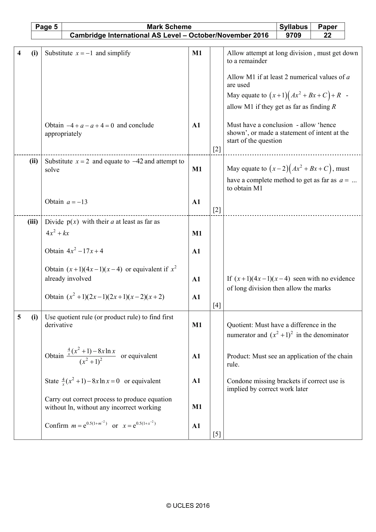 Mark scheme, page 5 of 7