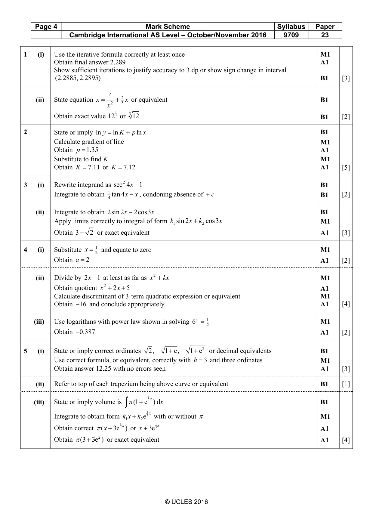 Mark scheme, page 4 of 5