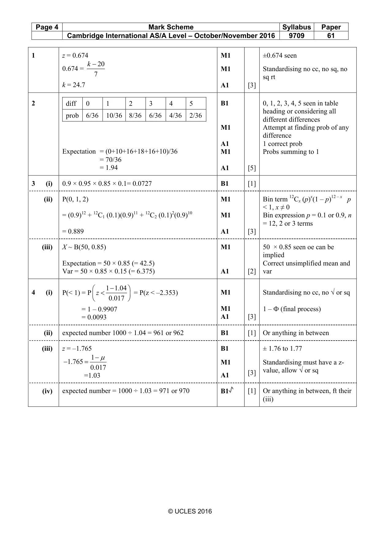 Mark scheme, page 4 of 6