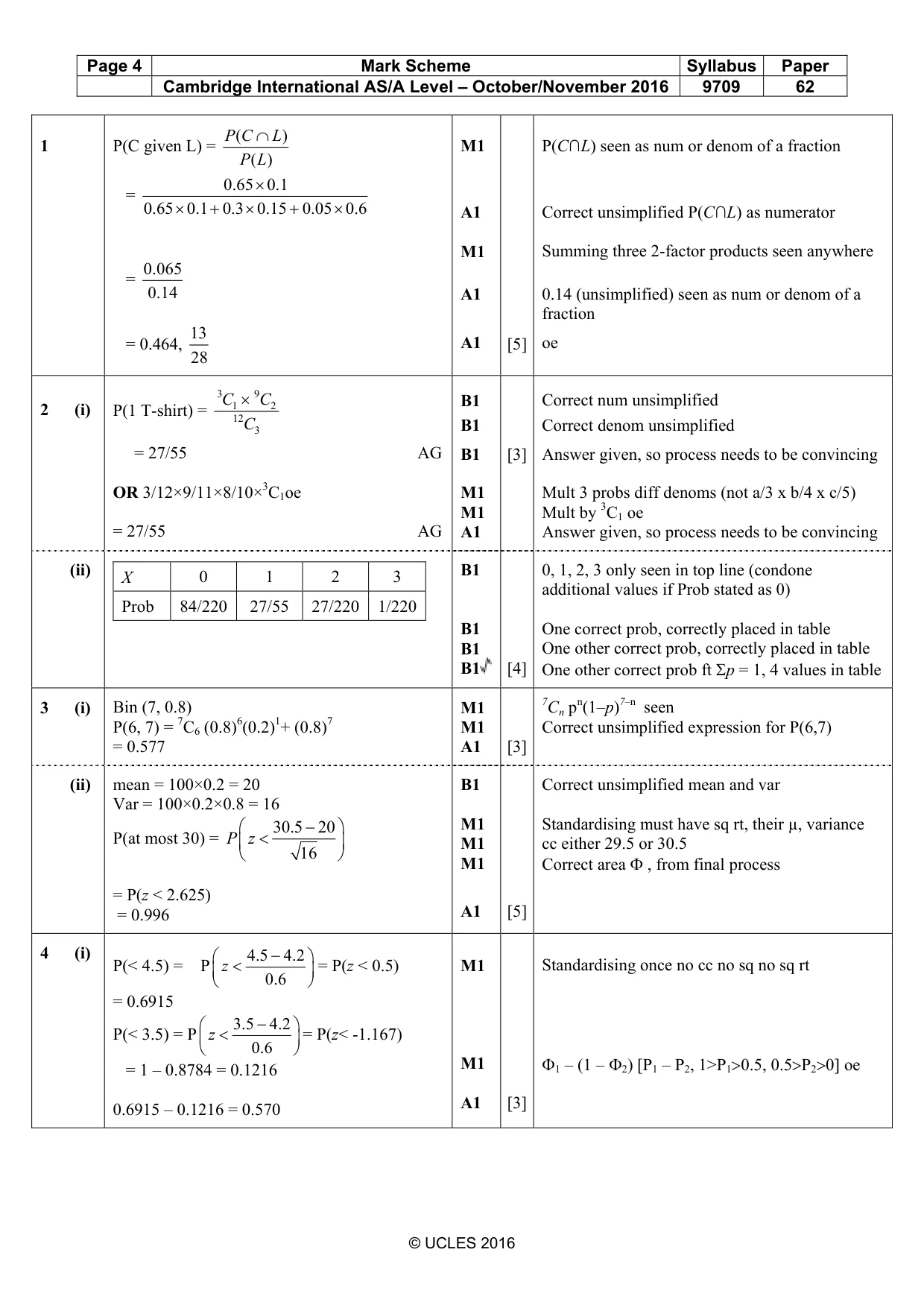 Mark scheme, page 4 of 6