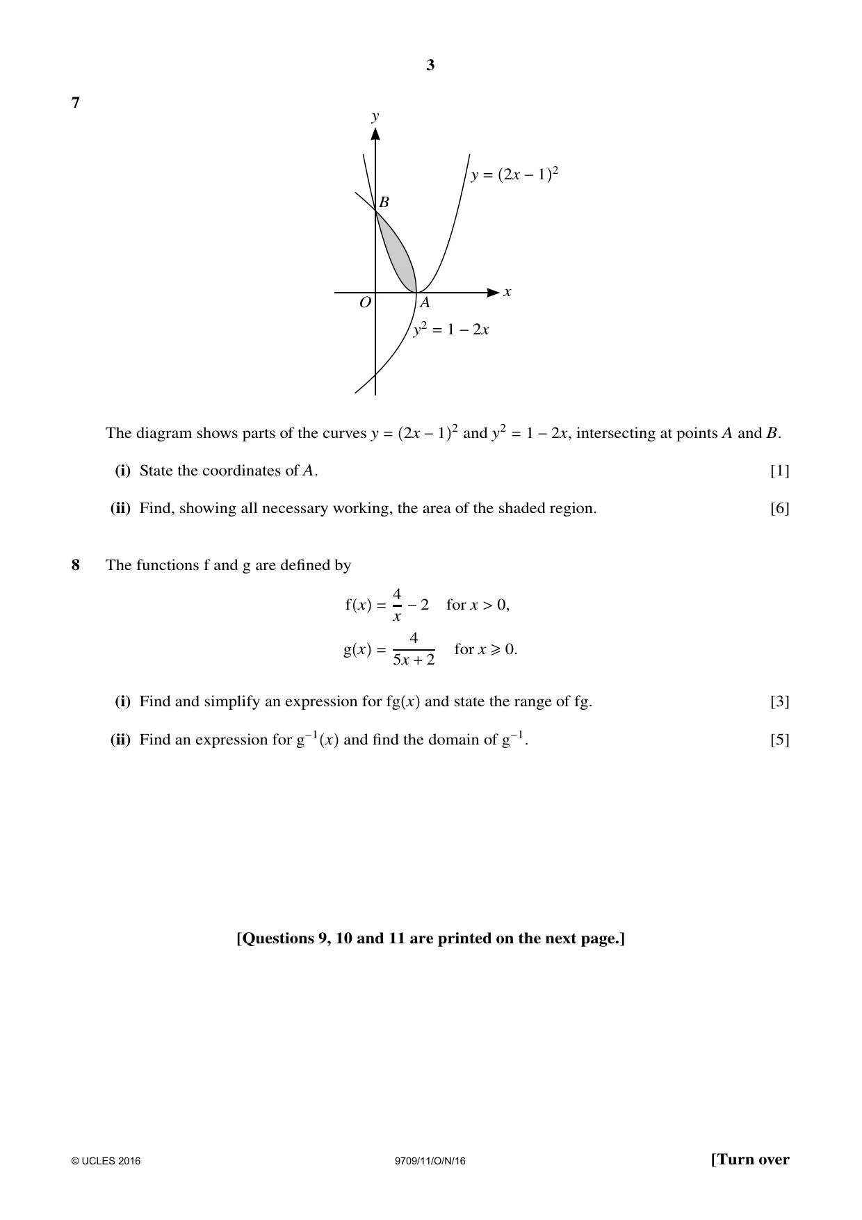 Cambridge A Level Mathematics 9709 2016 Oct/Nov Paper 1 · Variant 1 question paper, page 3 of 4