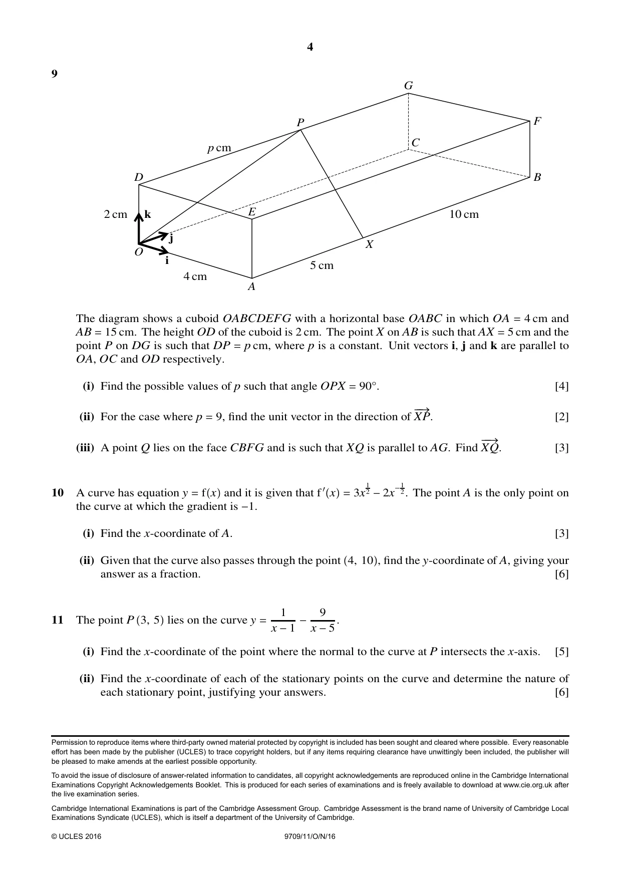 Cambridge A Level Mathematics 9709 2016 Oct/Nov Paper 1 · Variant 1 question paper, page 4 of 4