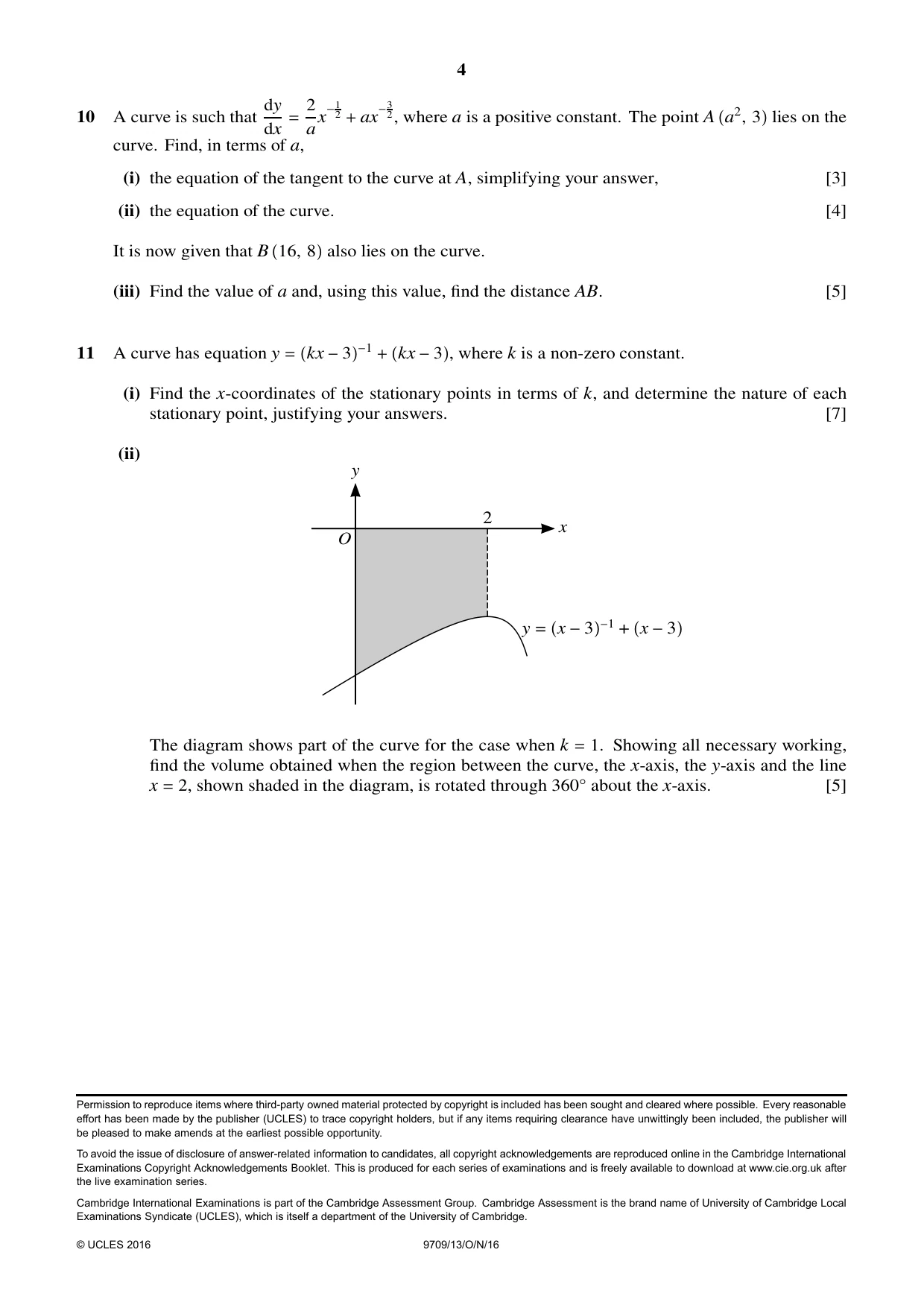 Cambridge A Level Mathematics 9709 2016 Oct/Nov Paper 1 · Variant 3 question paper, page 4 of 4
