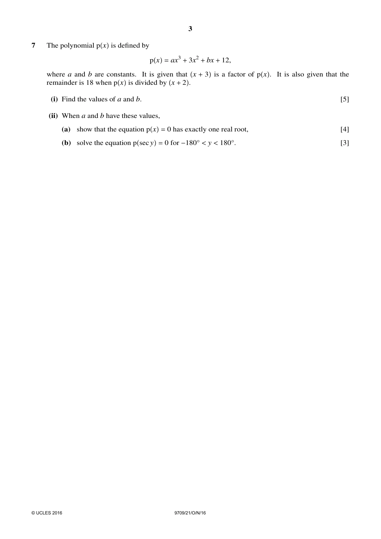Cambridge A Level Mathematics 9709 2016 Oct/Nov Paper 2 · Variant 1 question paper, page 3 of 4
