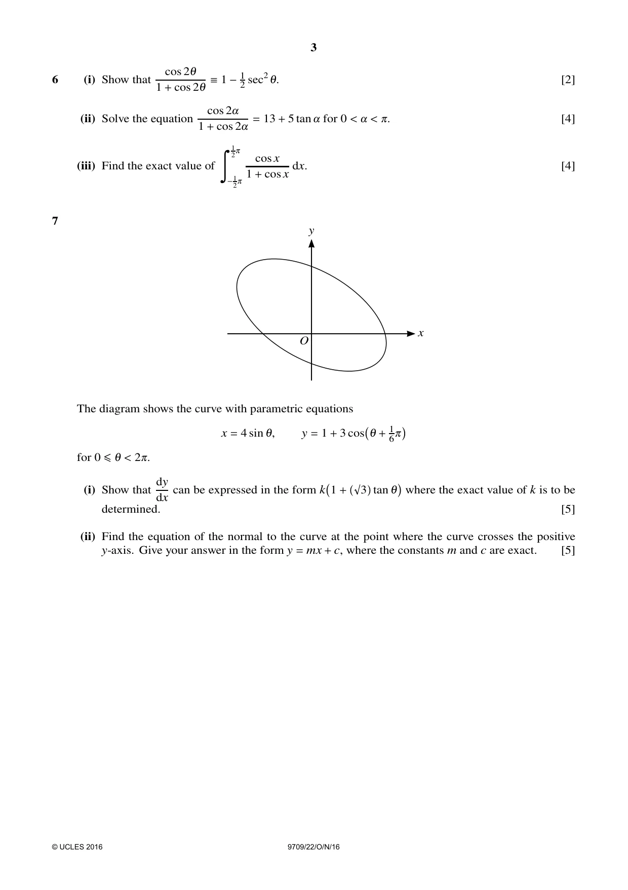 Cambridge A Level Mathematics 9709 2016 Oct/Nov Paper 2 · Variant 2 question paper, page 3 of 4
