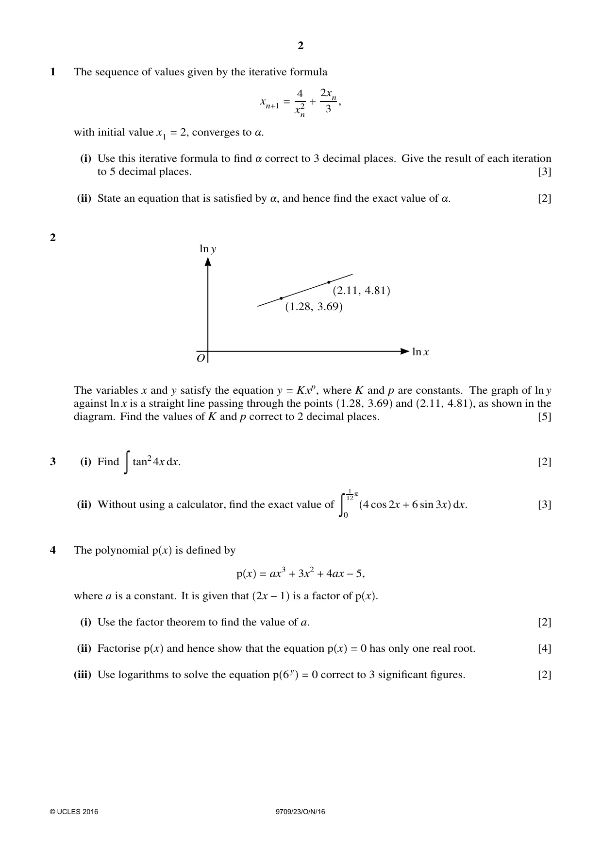 Cambridge A Level Mathematics 9709 2016 Oct/Nov Paper 2 · Variant 3 question paper, page 2 of 4