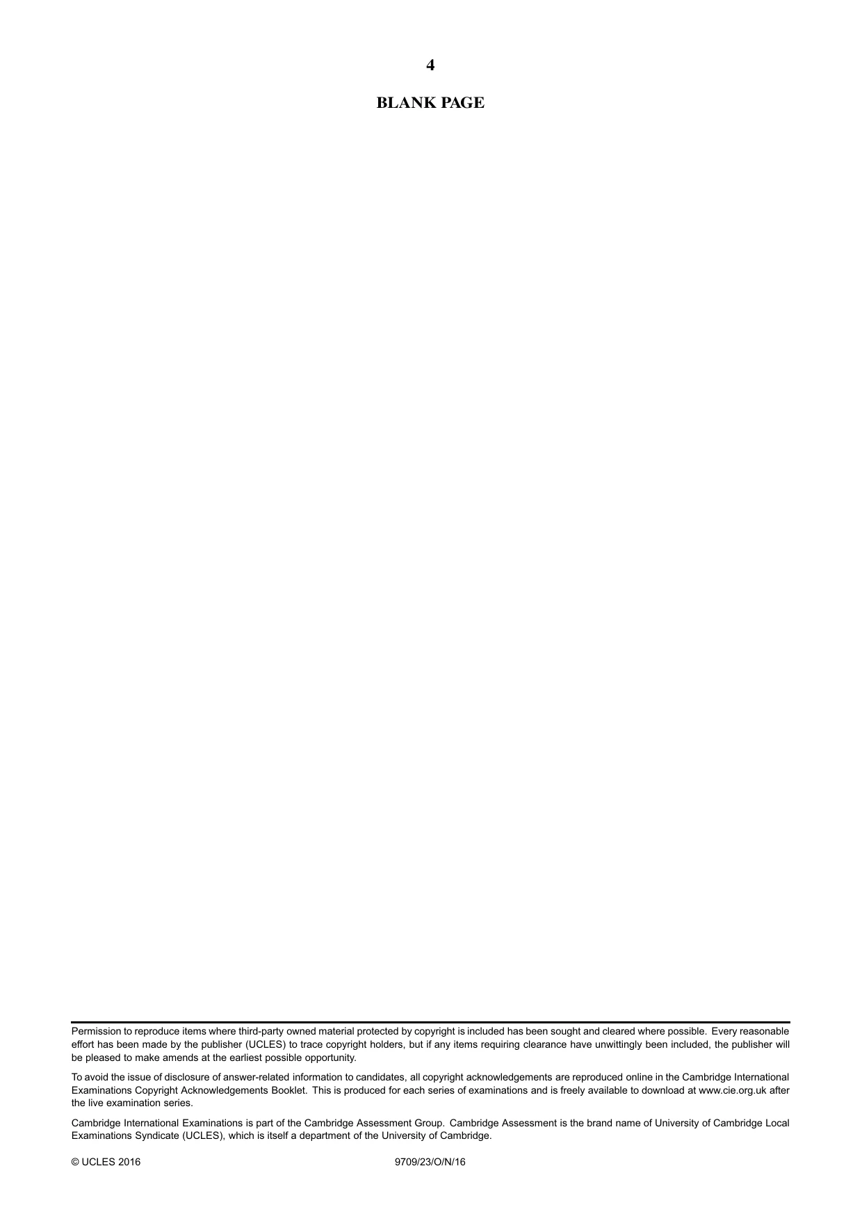 Cambridge A Level Mathematics 9709 2016 Oct/Nov Paper 2 · Variant 3 question paper, page 4 of 4