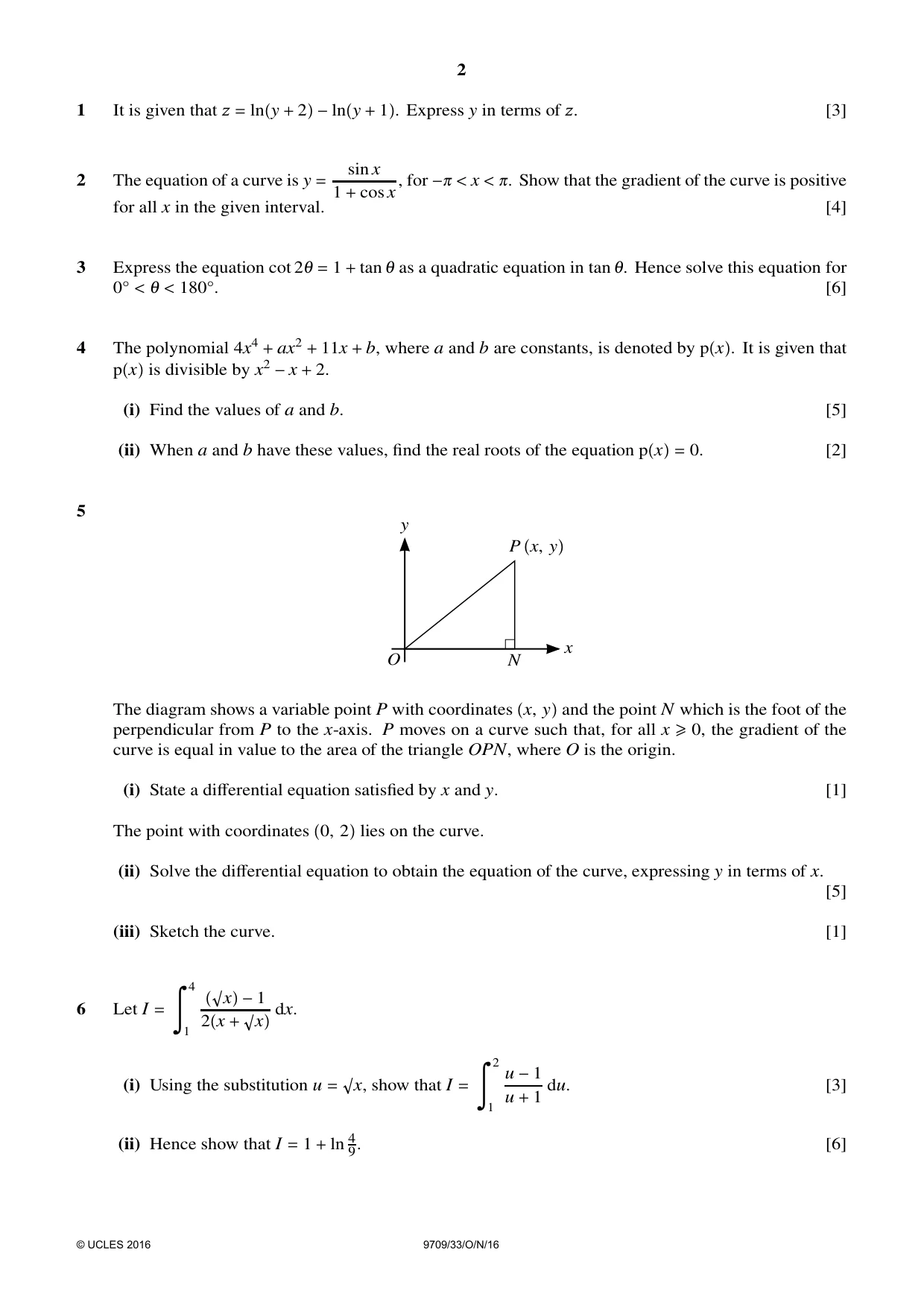 Cambridge A Level Mathematics 9709 2016 Oct/Nov Paper 3 · Variant 3 question paper, page 2 of 4
