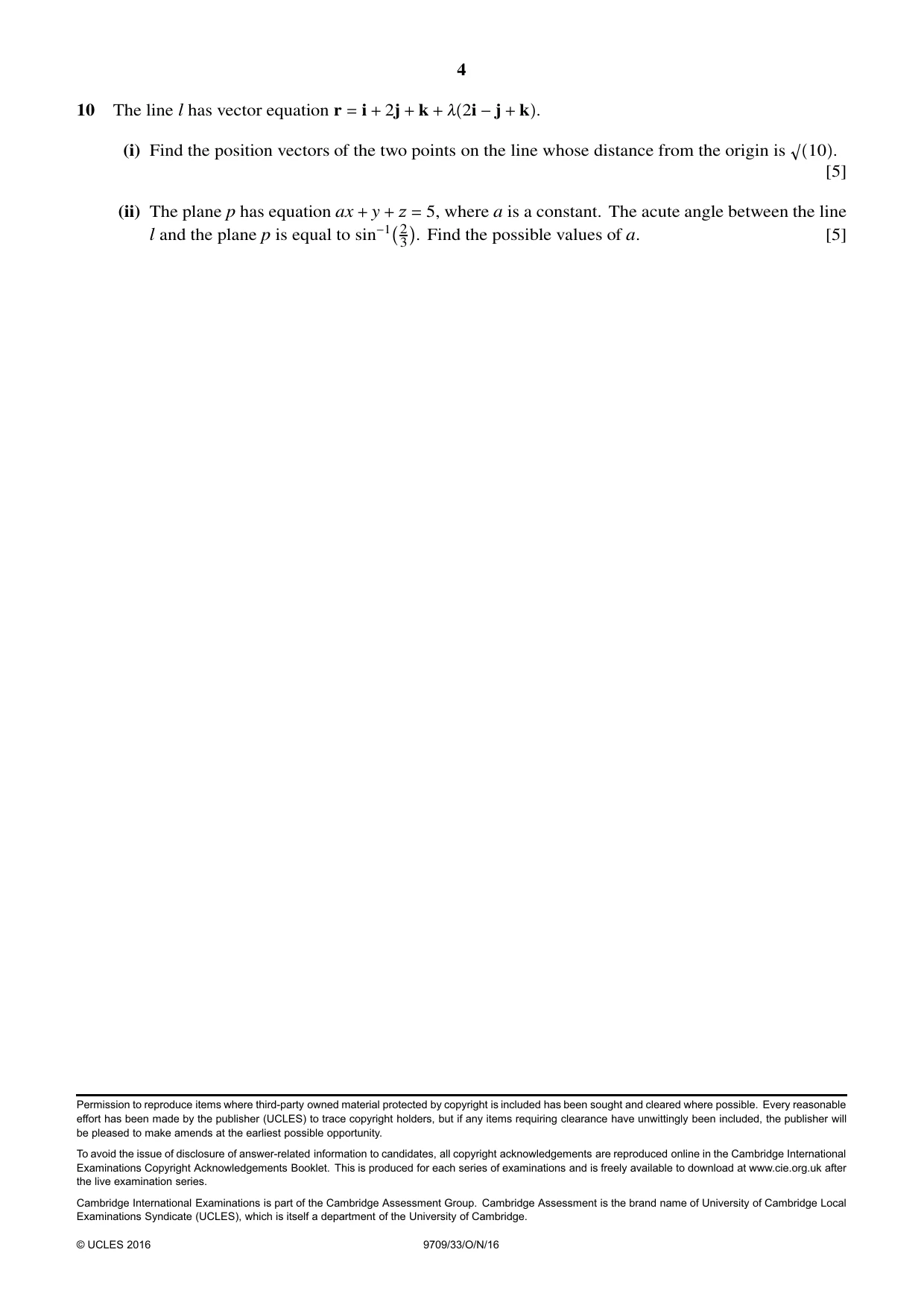 Cambridge A Level Mathematics 9709 2016 Oct/Nov Paper 3 · Variant 3 question paper, page 4 of 4