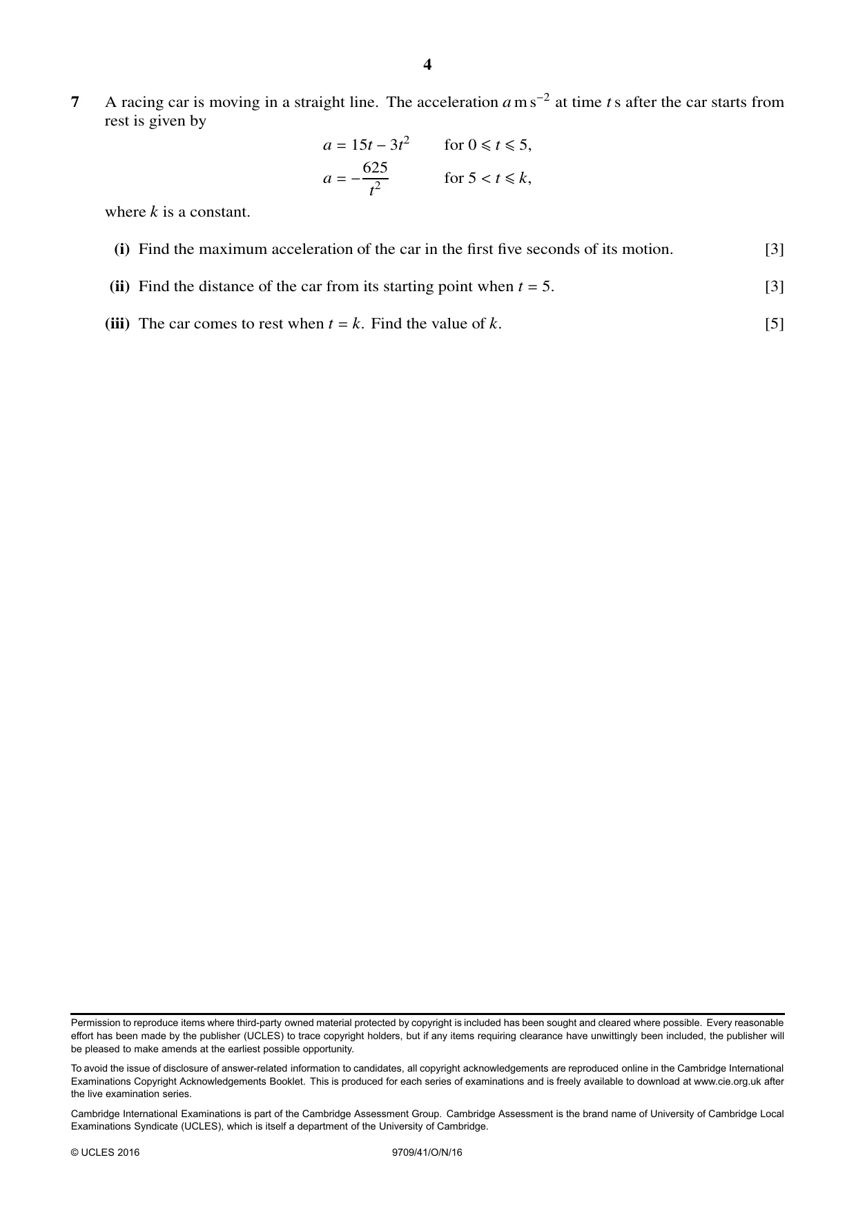 Cambridge A Level Mathematics 9709 2016 Oct/Nov Paper 4 · Variant 1 question paper, page 4 of 4