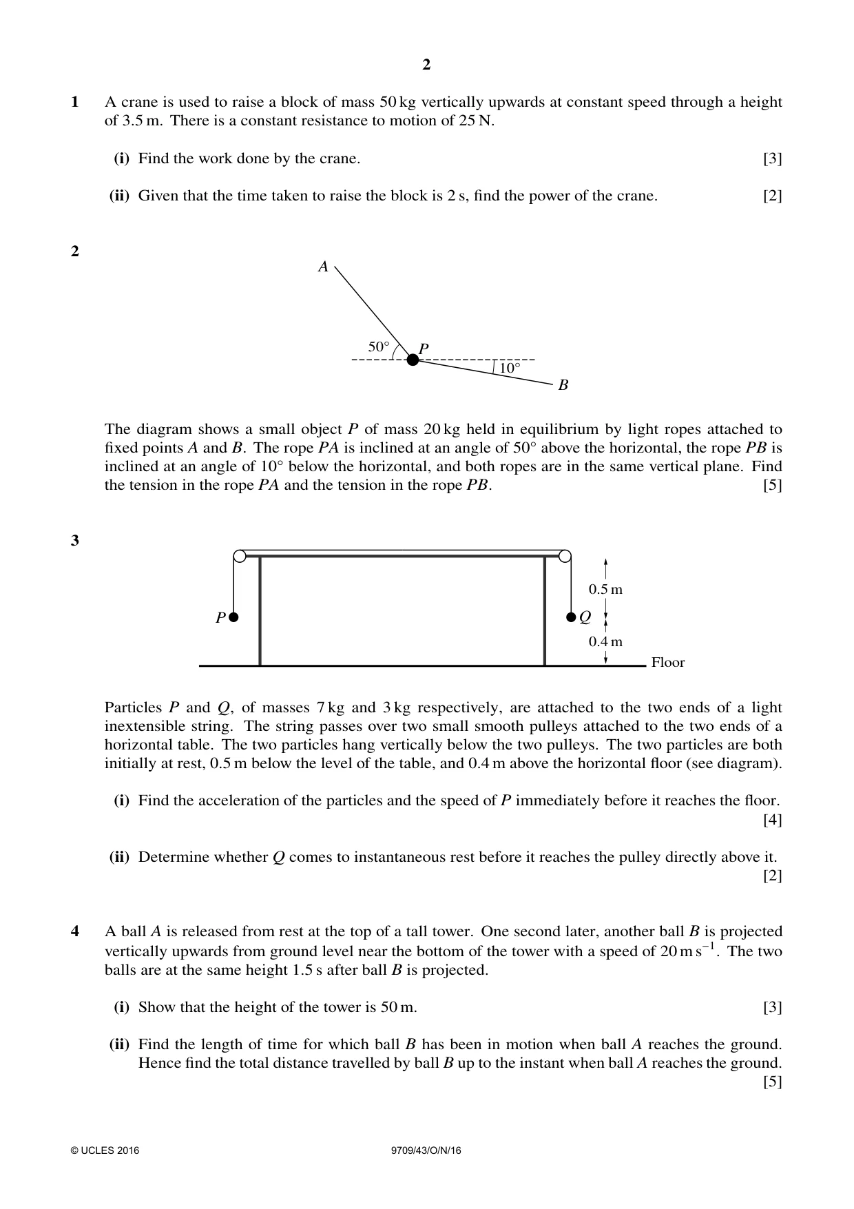 Cambridge A Level Mathematics 9709 2016 Oct/Nov Paper 4 · Variant 3 question paper, page 2 of 4