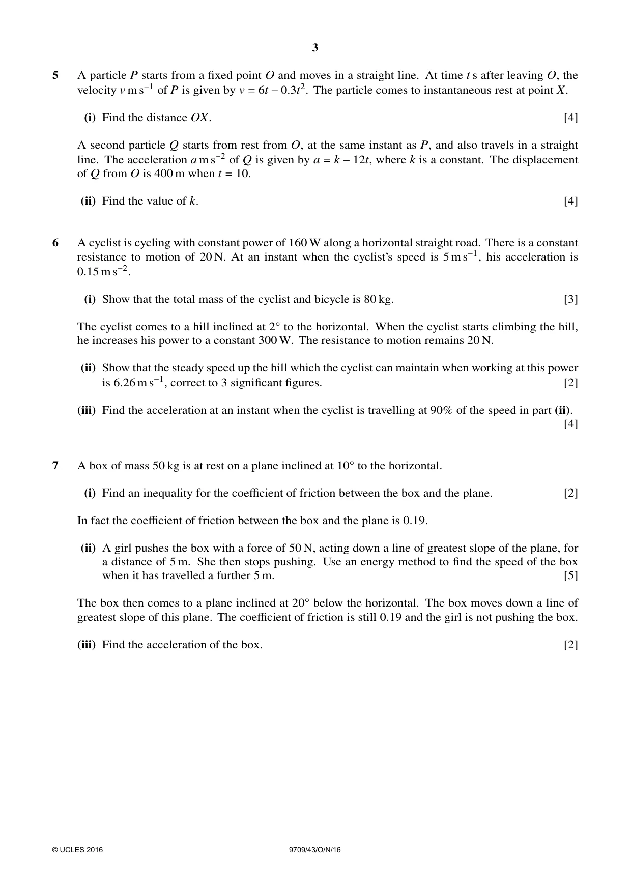 Cambridge A Level Mathematics 9709 2016 Oct/Nov Paper 4 · Variant 3 question paper, page 3 of 4