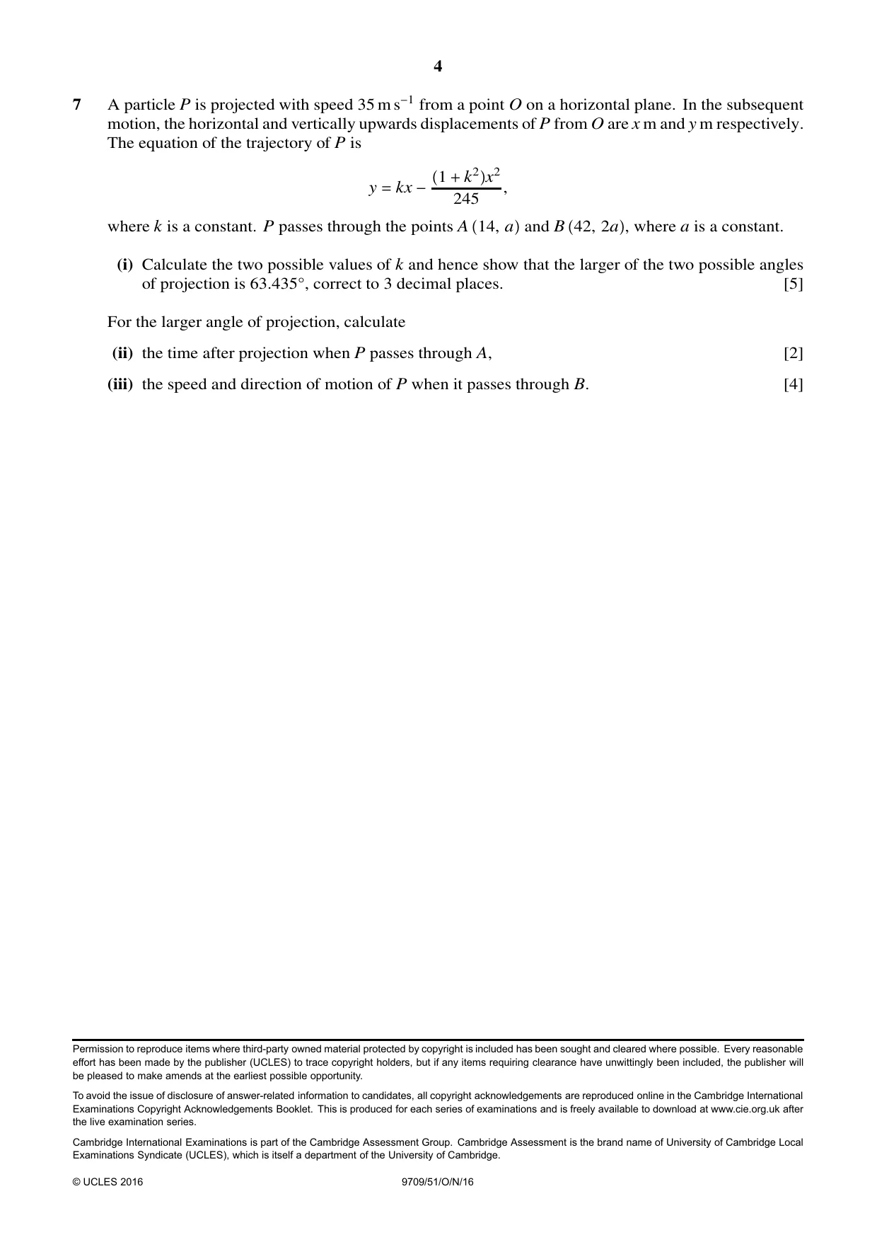 Cambridge A Level Mathematics 9709 2016 Oct/Nov Paper 5 · Variant 1 question paper, page 4 of 4