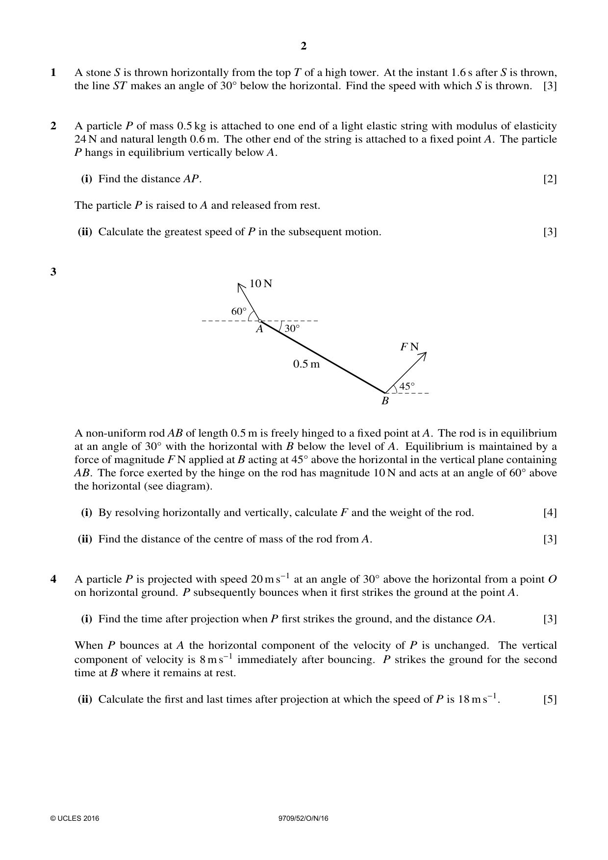 Cambridge A Level Mathematics 9709 2016 Oct/Nov Paper 5 · Variant 2 question paper, page 2 of 4