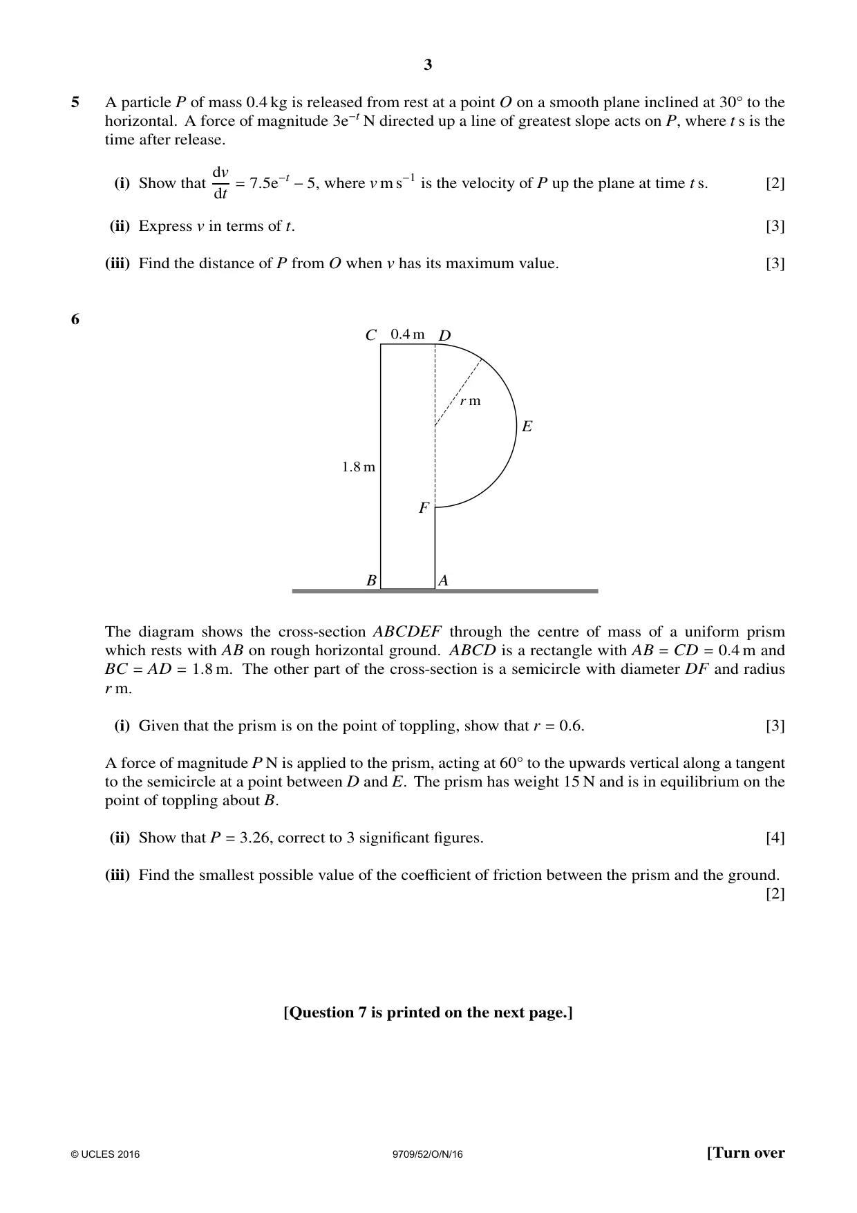 Cambridge A Level Mathematics 9709 2016 Oct/Nov Paper 5 · Variant 2 question paper, page 3 of 4