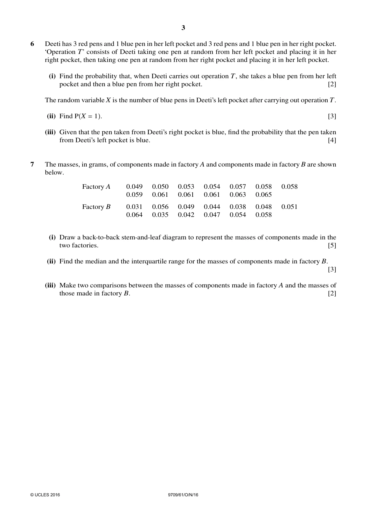 Cambridge A Level Mathematics 9709 2016 Oct/Nov Paper 6 · Variant 1 question paper, page 3 of 4