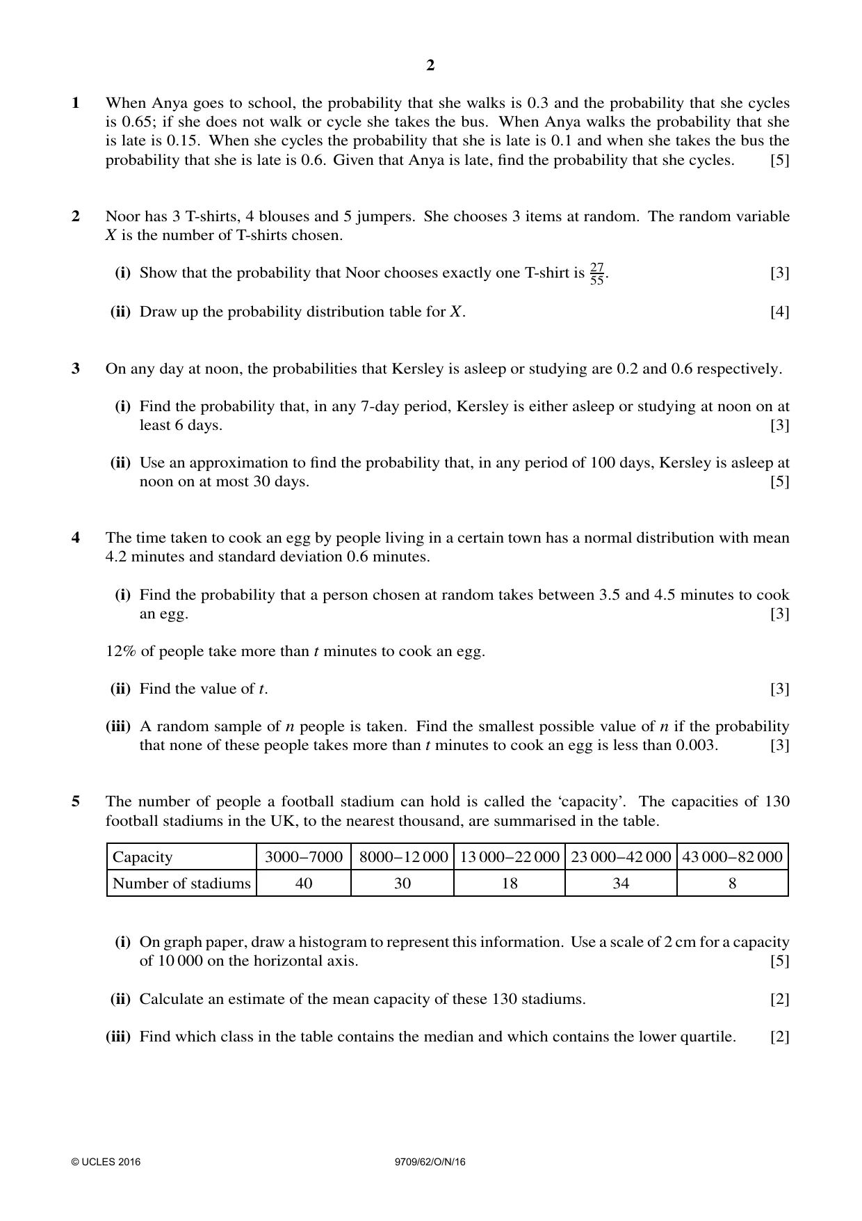 Cambridge A Level Mathematics 9709 2016 Oct/Nov Paper 6 · Variant 2 question paper, page 2 of 4