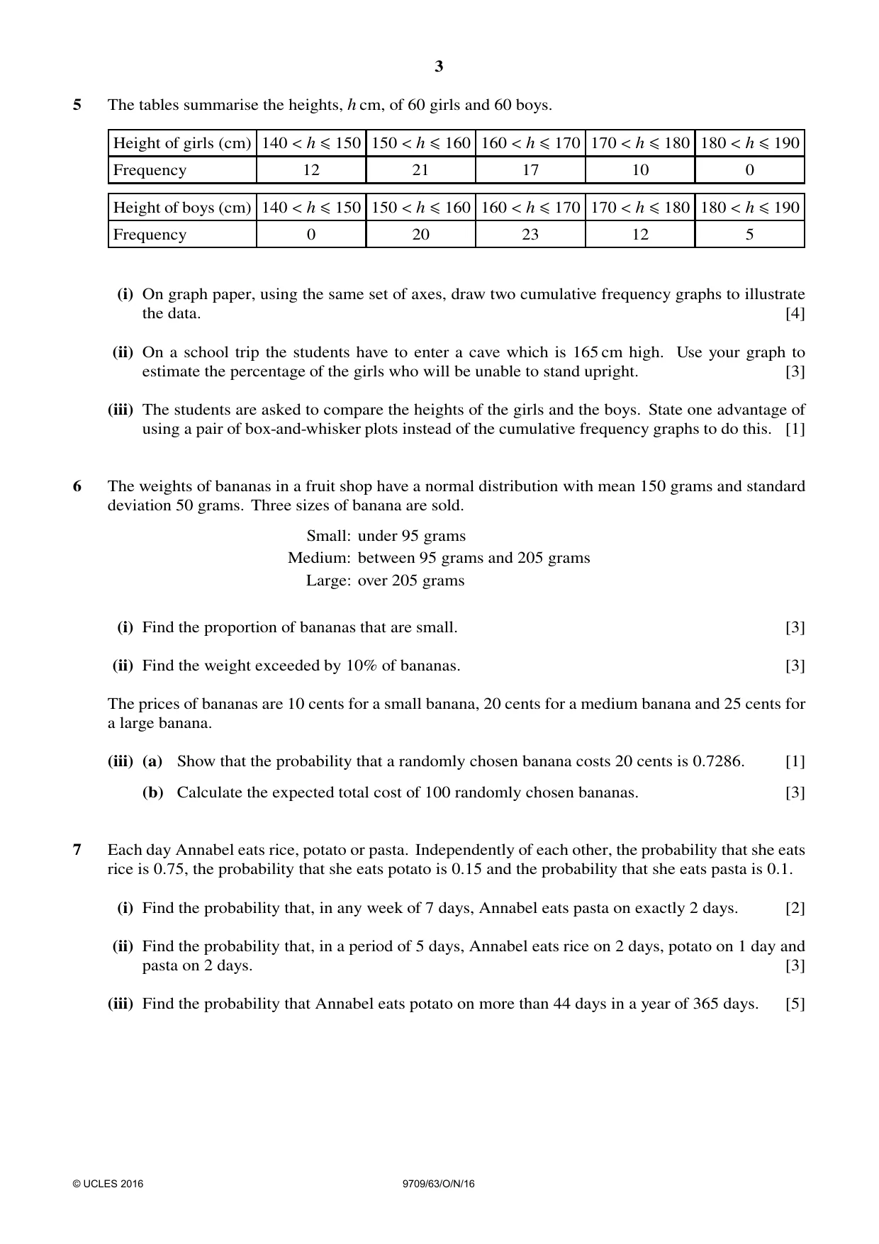Cambridge A Level Mathematics 9709 2016 Oct/Nov Paper 6 · Variant 3 question paper, page 3 of 4