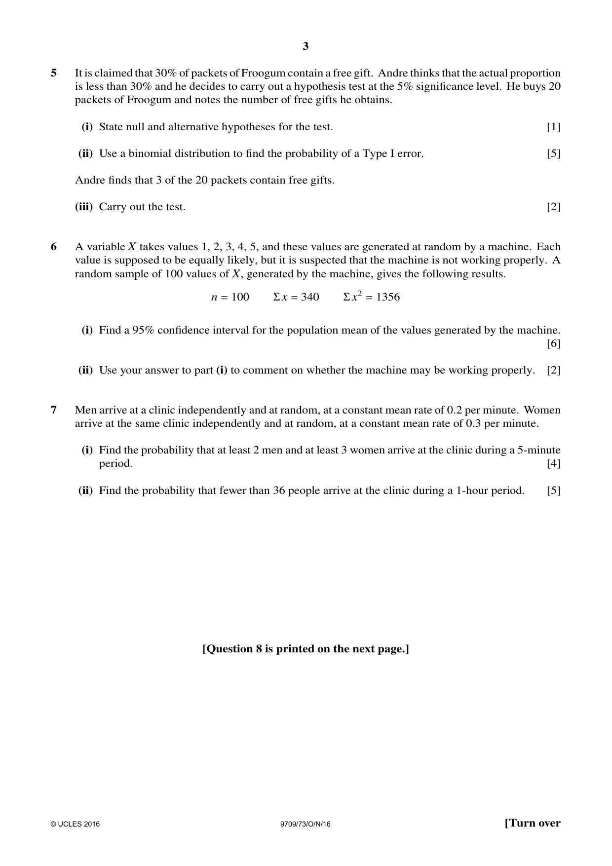 Cambridge A Level Mathematics 9709 2016 Oct/Nov Paper 7 · Variant 3 question paper, page 3 of 4