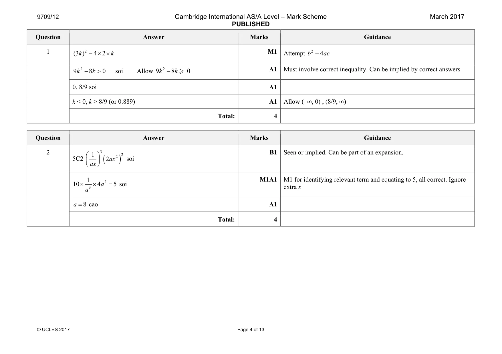 Mark scheme, page 4 of 13