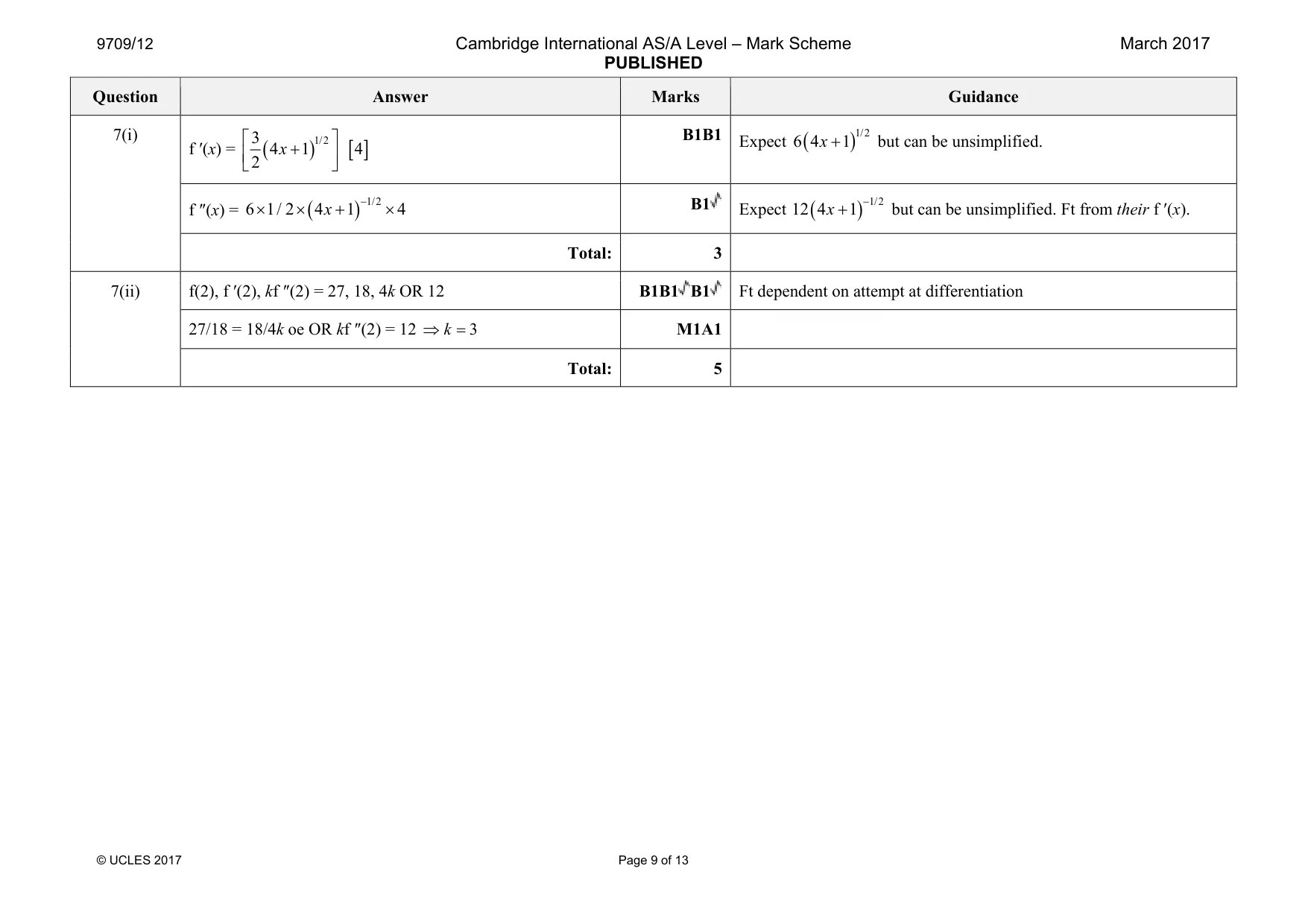 Mark scheme, page 9 of 13