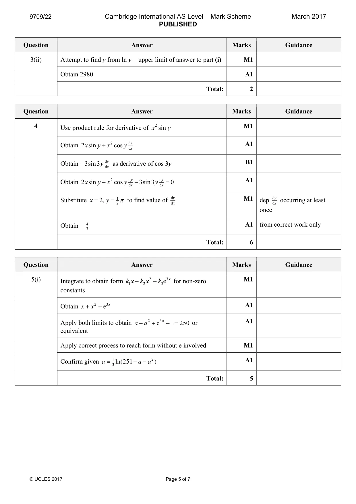 Mark scheme, page 5 of 7