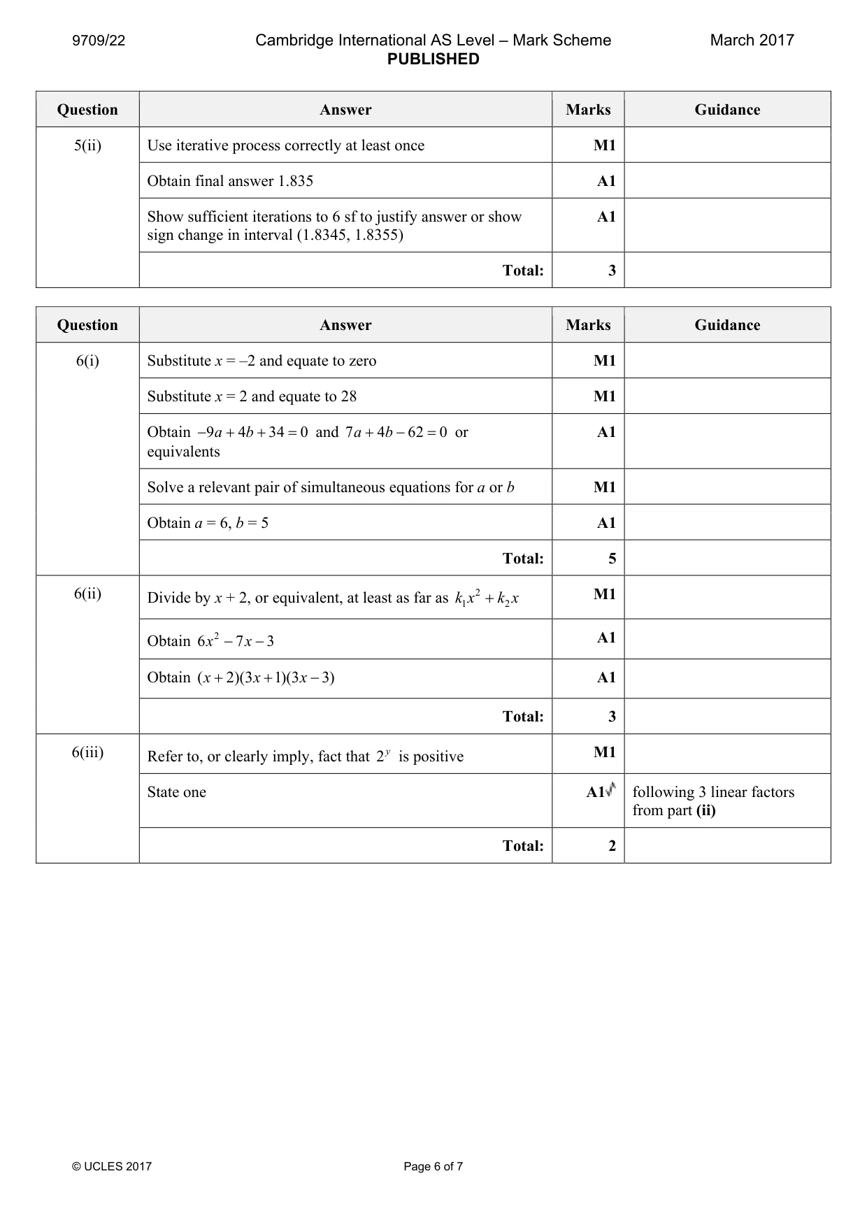 Mark scheme, page 6 of 7