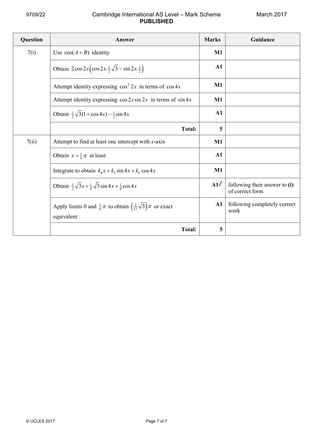 Mark scheme, page 7 of 7