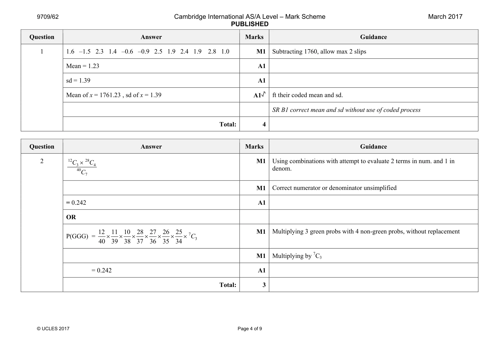 Mark scheme, page 4 of 9