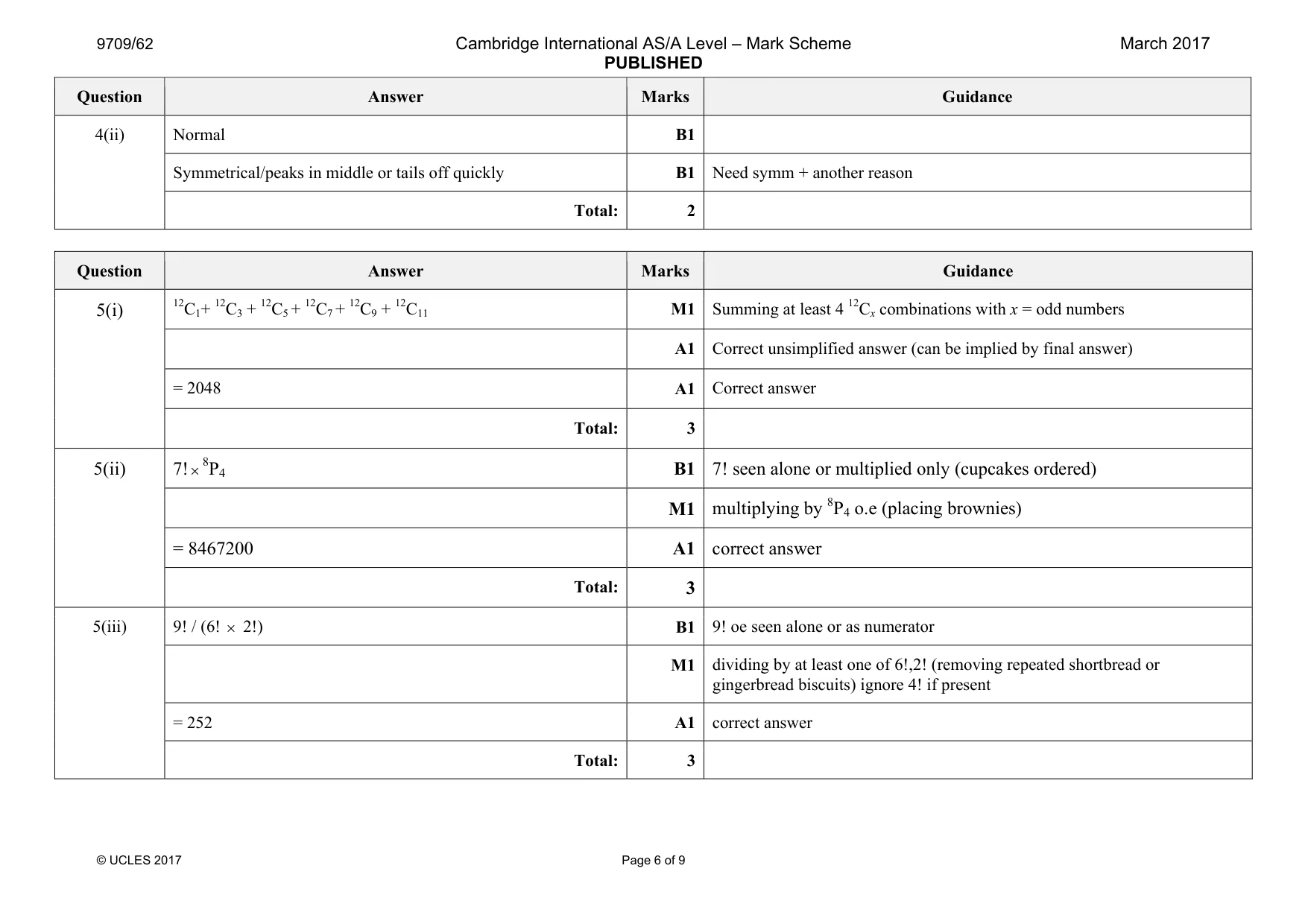 Mark scheme, page 6 of 9