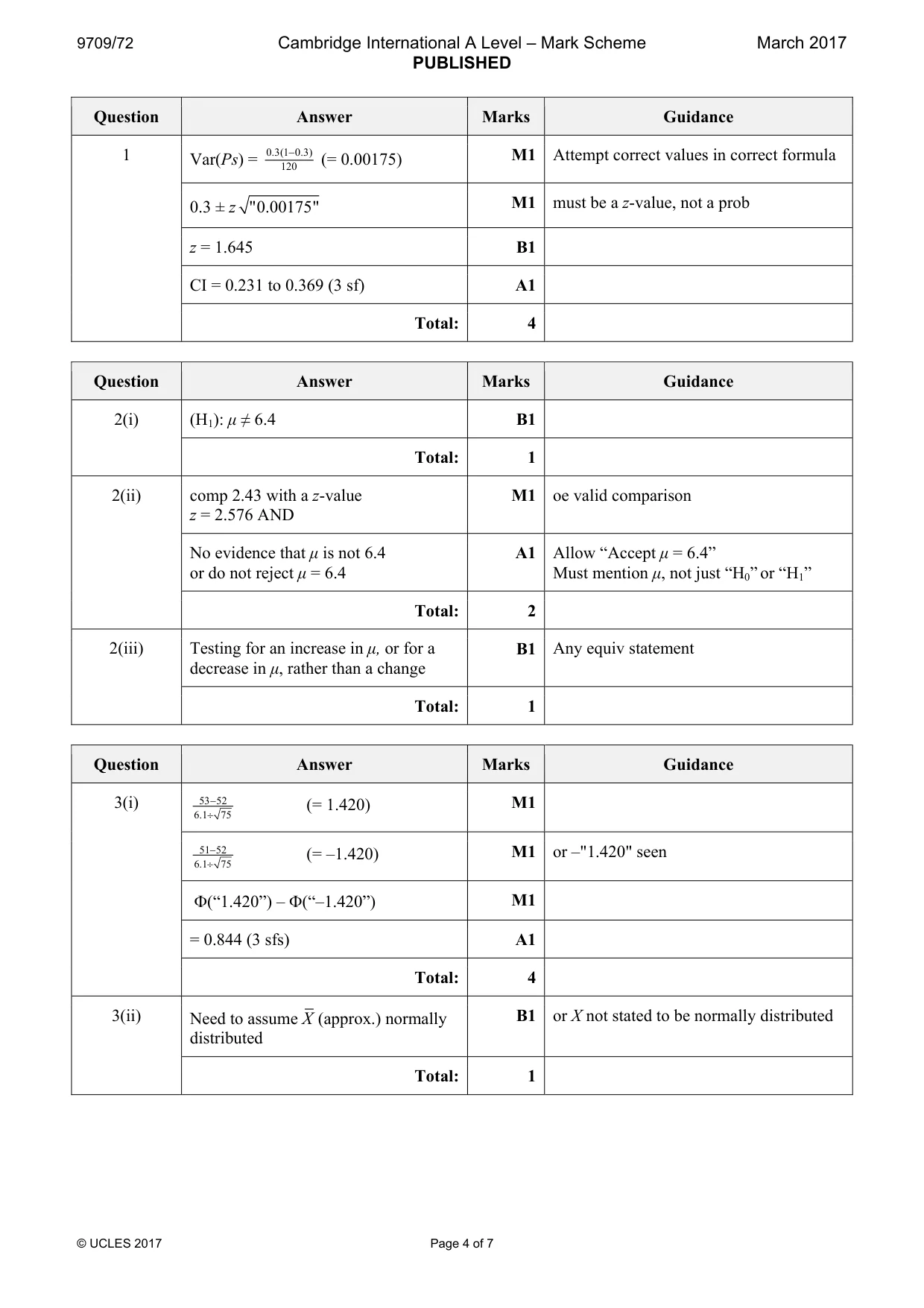 Mark scheme, page 4 of 7
