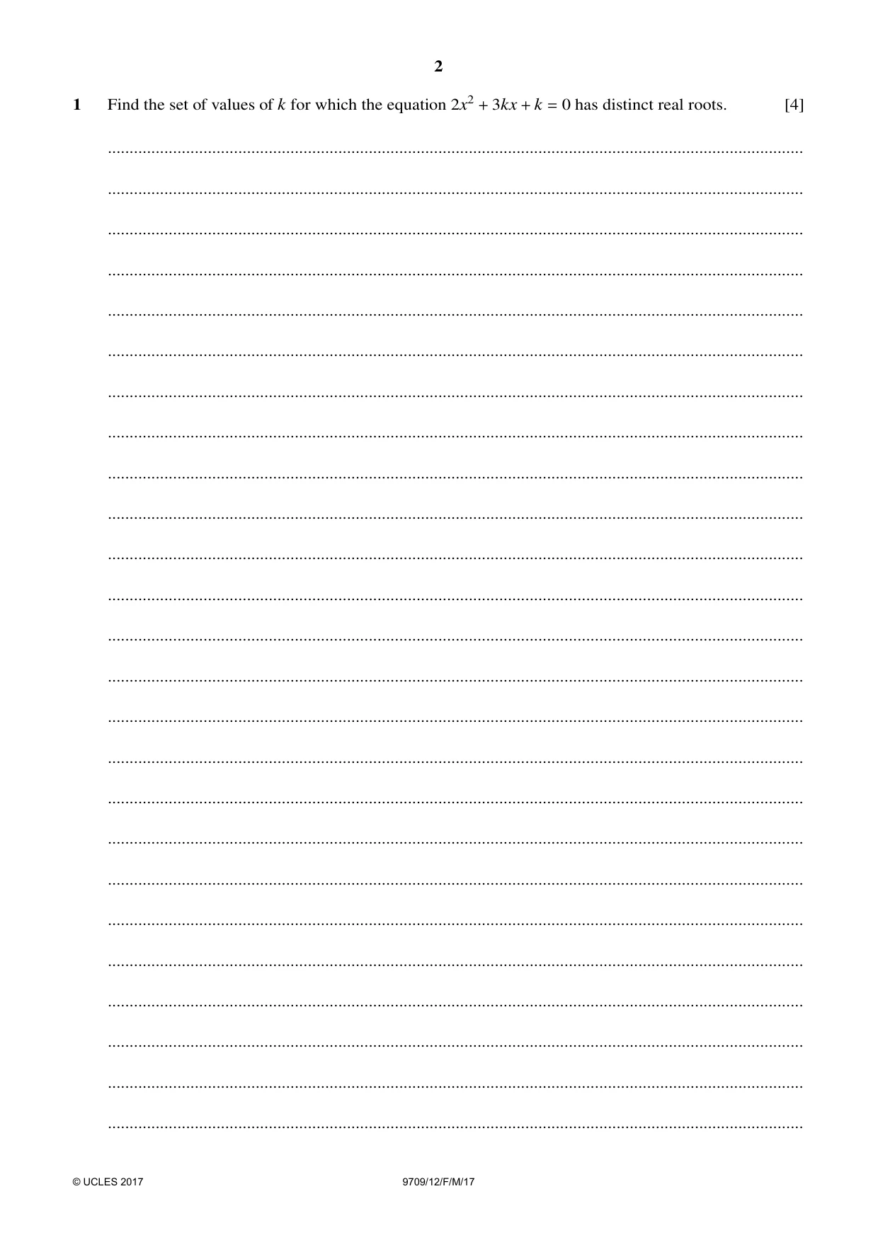 Cambridge A Level Mathematics 9709 2017 Feb/March Paper 1 · Variant 2 question paper, page 2 of 20