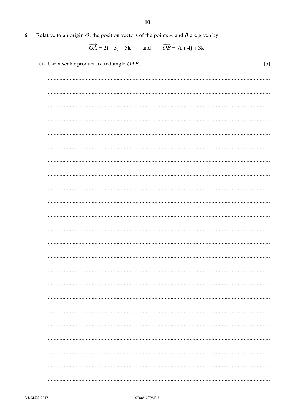 Cambridge A Level Mathematics 9709 2017 Feb/March Paper 1 · Variant 2 question paper, page 10 of 20