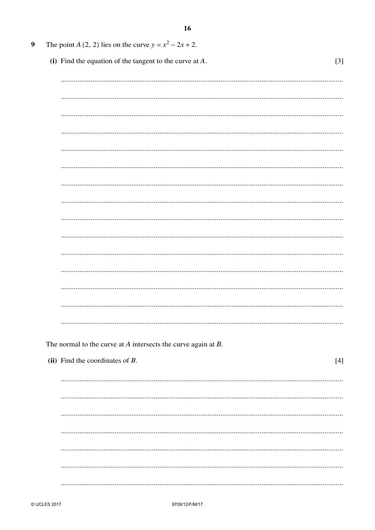 Cambridge A Level Mathematics 9709 2017 Feb/March Paper 1 · Variant 2 question paper, page 16 of 20