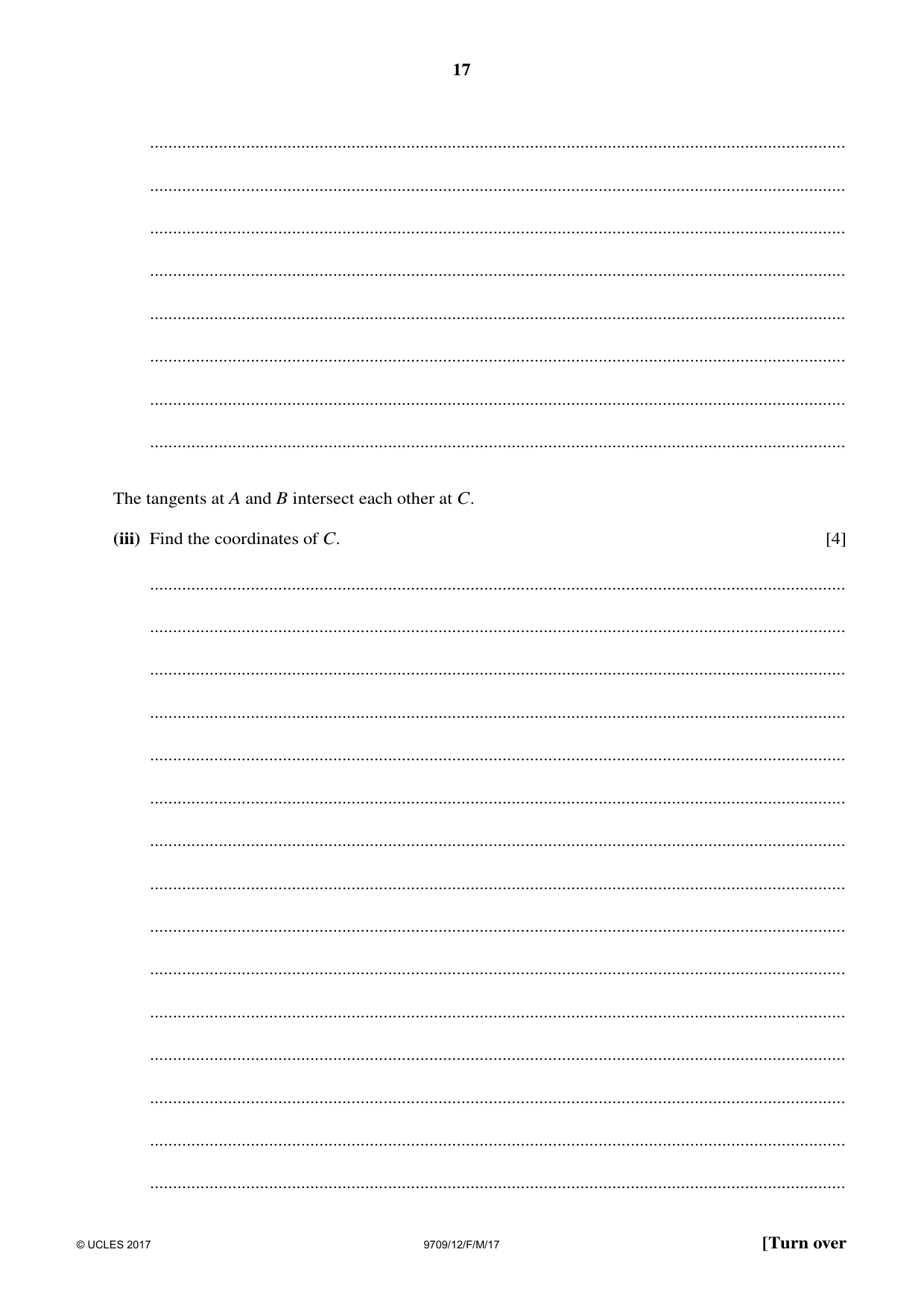 Cambridge A Level Mathematics 9709 2017 Feb/March Paper 1 · Variant 2 question paper, page 17 of 20