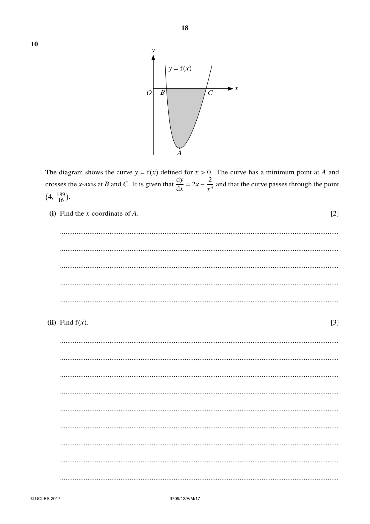 Cambridge A Level Mathematics 9709 2017 Feb/March Paper 1 · Variant 2 question paper, page 18 of 20