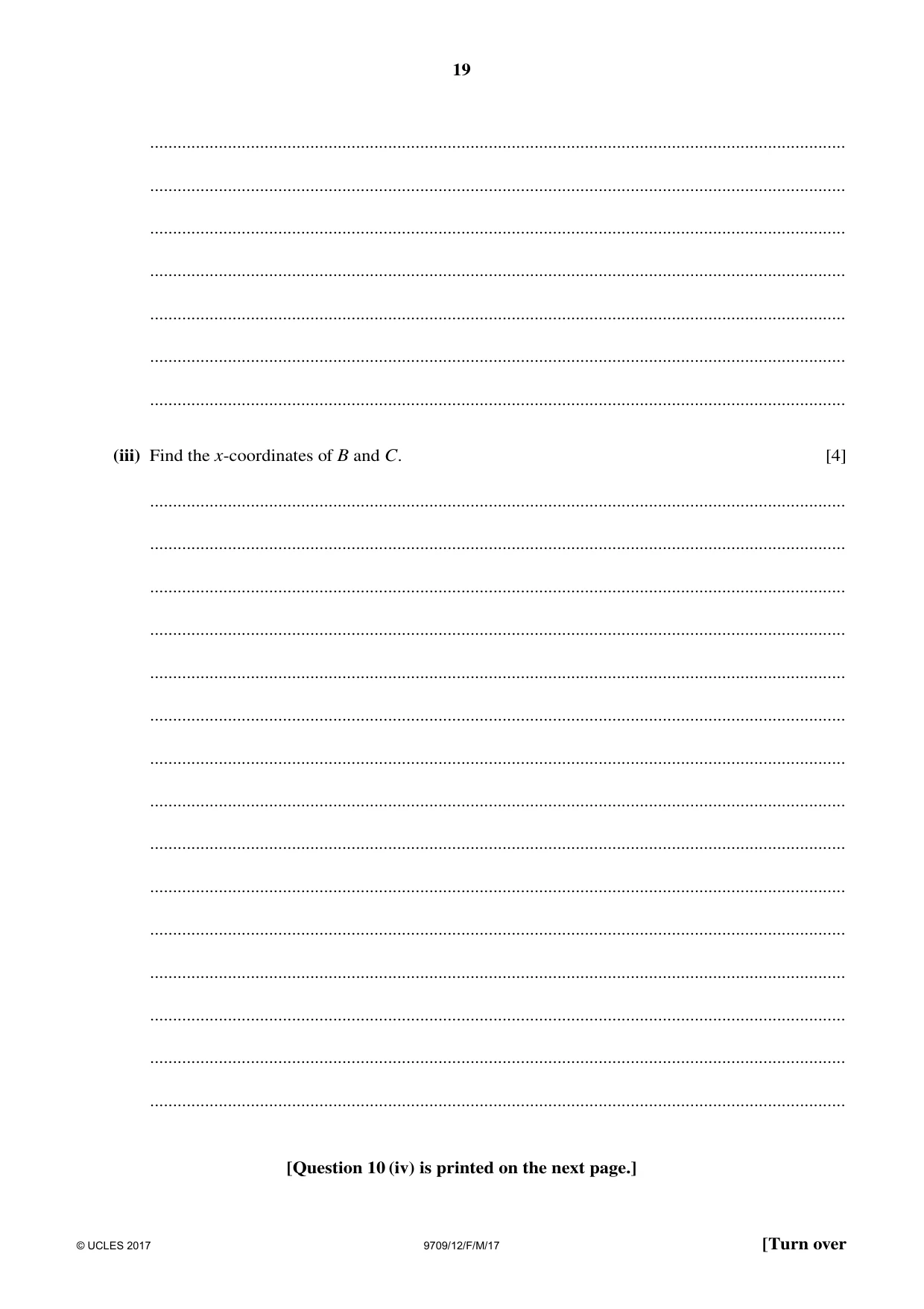 Cambridge A Level Mathematics 9709 2017 Feb/March Paper 1 · Variant 2 question paper, page 19 of 20