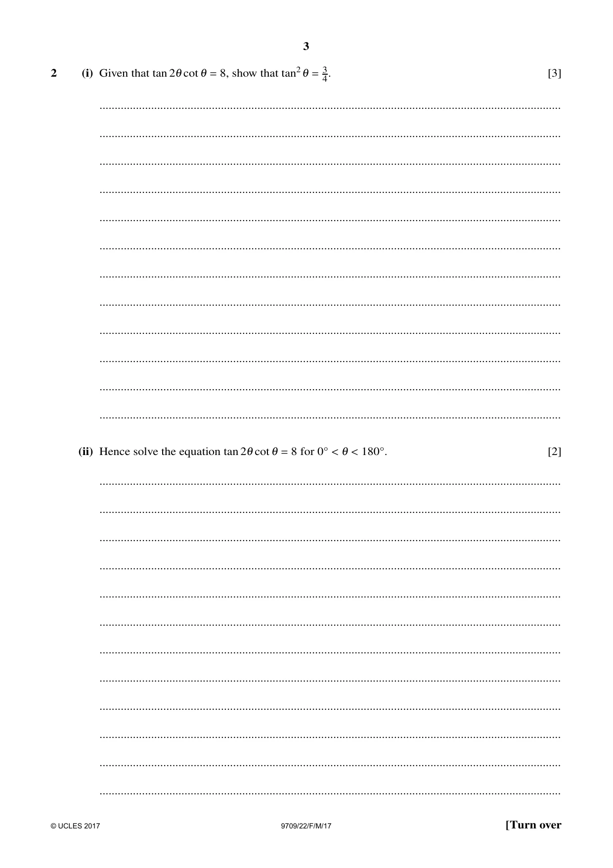 Cambridge A Level Mathematics 9709 2017 Feb/March Paper 2 · Variant 2 question paper, page 3 of 12