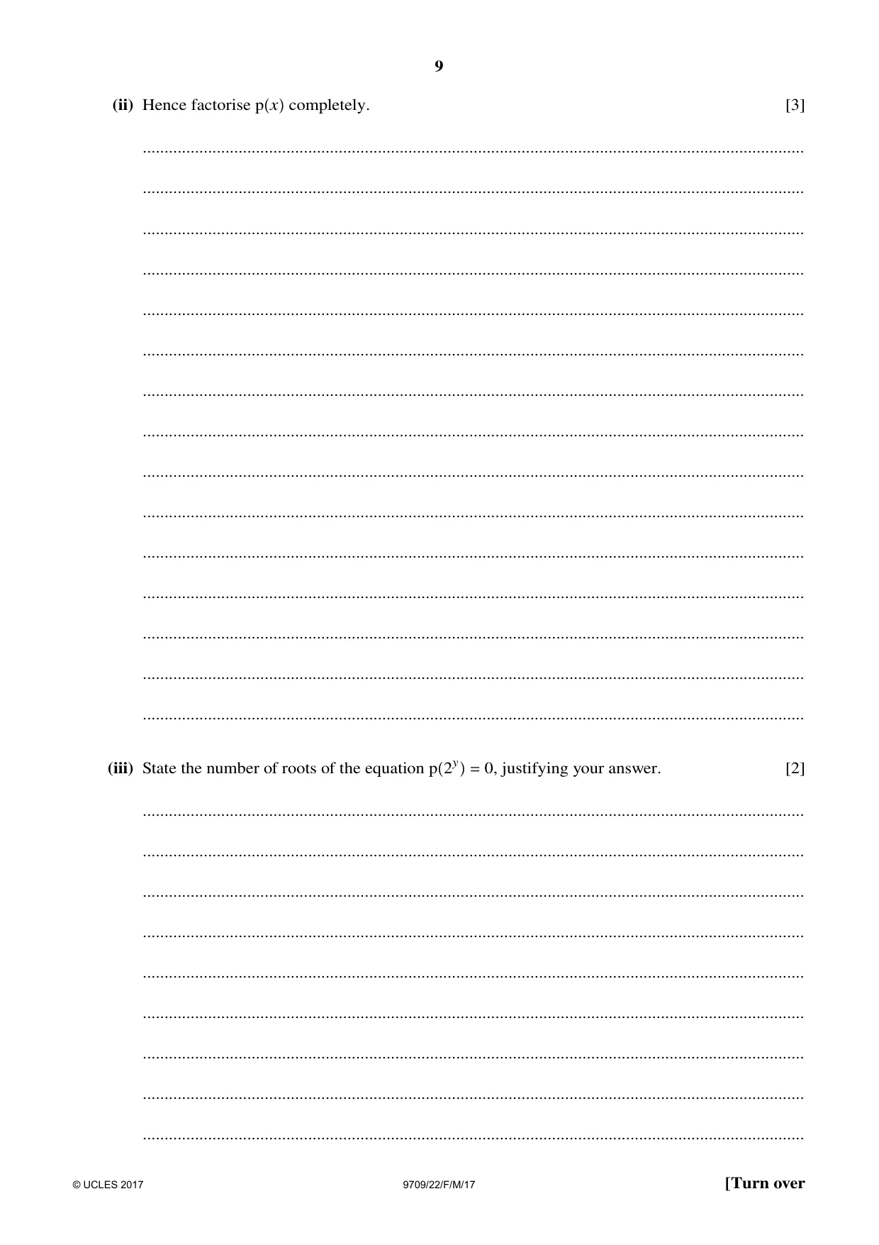 Cambridge A Level Mathematics 9709 2017 Feb/March Paper 2 · Variant 2 question paper, page 9 of 12