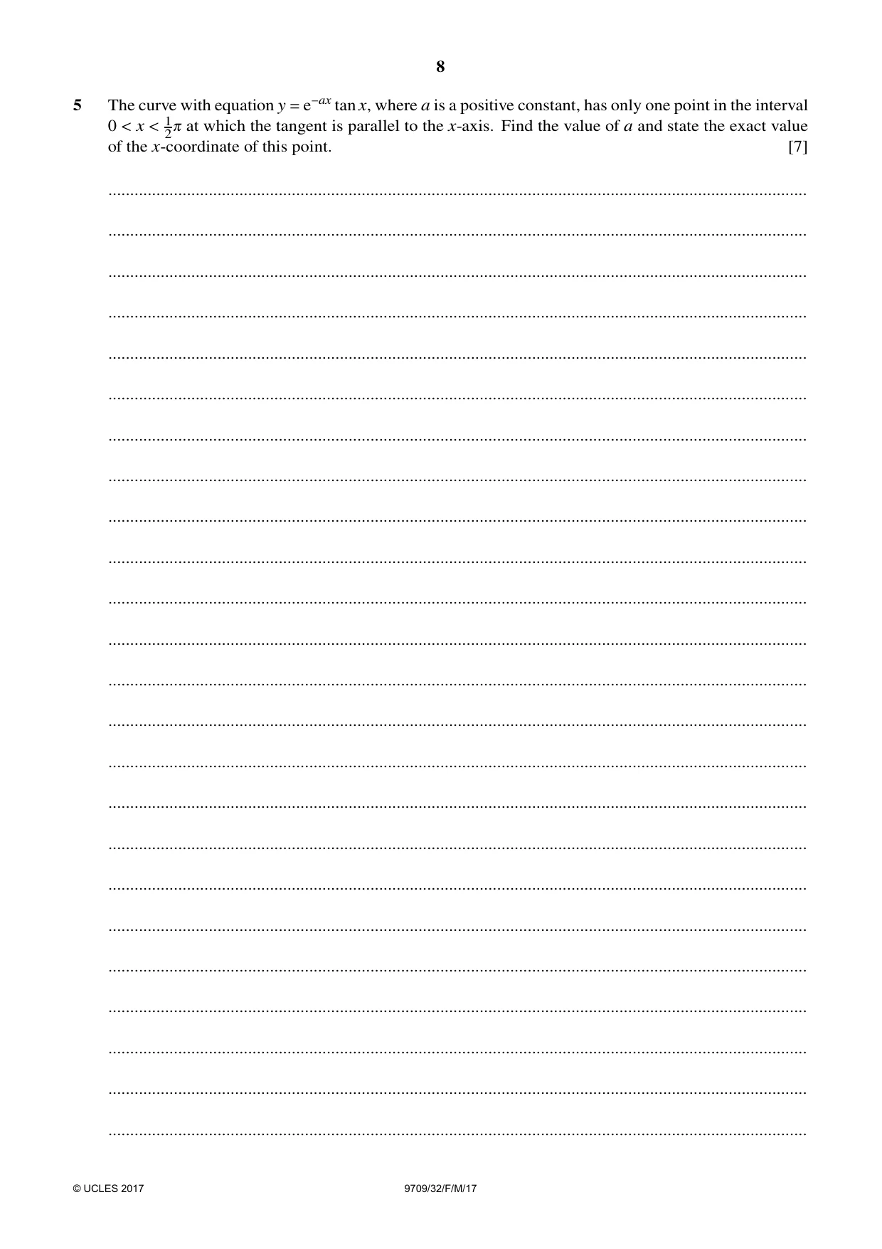 Cambridge A Level Mathematics 9709 2017 Feb/March Paper 3 · Variant 2 question paper, page 8 of 20